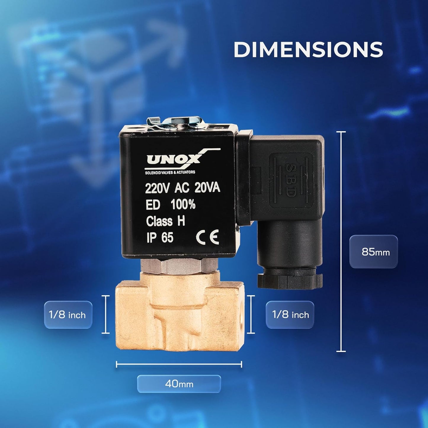UNOX 1/8" NPT Solenoid Valve 220V AC, Brass Control Valve Normally Closed - 0-232 PSI Multi-Purpose Reliable Control Valve for Water, Air, and Gas - Solenoid Valves