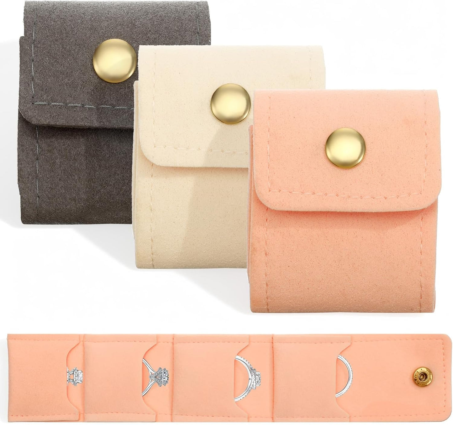 3 Pack Mini Travel Jewelry Case Lightweight Foldable Small Jewelry Organizer Travel Jewelrys Pouch for Rings, Earrings, Necklaces, Chain Bracelets, Brooches