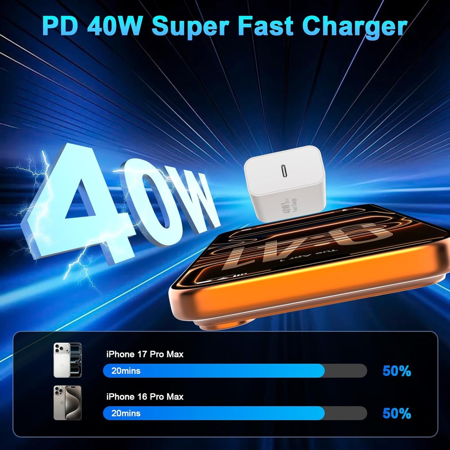 iPhone 17 16 Pro Max Charger Fast Charging, 2 Pack 40W USB C iPhone 16 17 Fast Charger Block with 10 FT Long Type C to C Charging Cable for iPhone 17/17 Pro Max/17 Pro/Air/16/16 Pro Max/15/15 Pro Max