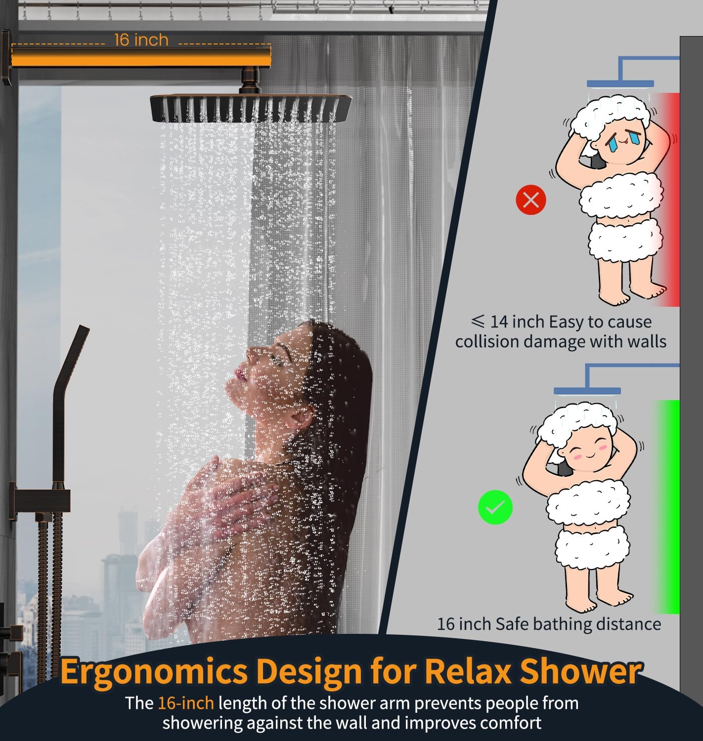 SR SUN RISE Oil Rubbed Bronze Shower System 12 Inches Brass Bathroom Luxury Rain Mixer Shower Combo Set Wall Mounted Rainfall Shower Head System Shower Faucet Rough-in Valve Body and Trim Included