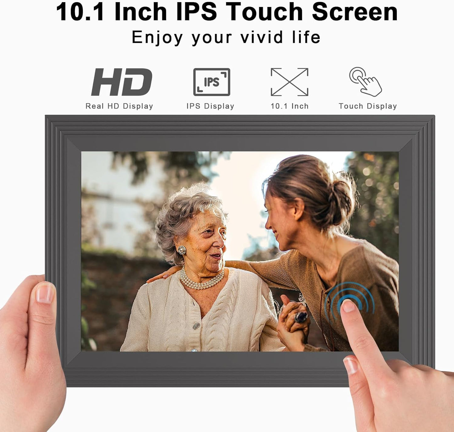 Digital Picture Frame 10.1 Inch WiFi Photo Frame Electronic, IPS Touch Screen, 16GB Storage, Auto-Rotate,Easy Setup and Share Photos and Videos via App from Anywhere