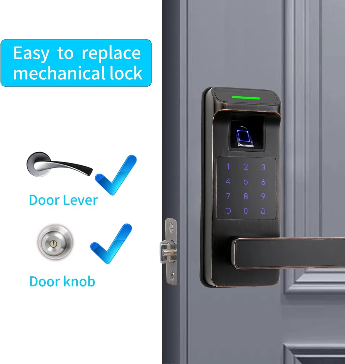 Harfo Fingerprint Door Lock, Heavy Duty Full APP Control Touchscreen Keypad Keyless Lock with Reversible Handle, Perfect for Home/Office/Bedroom Doors (Aged Bronze)
