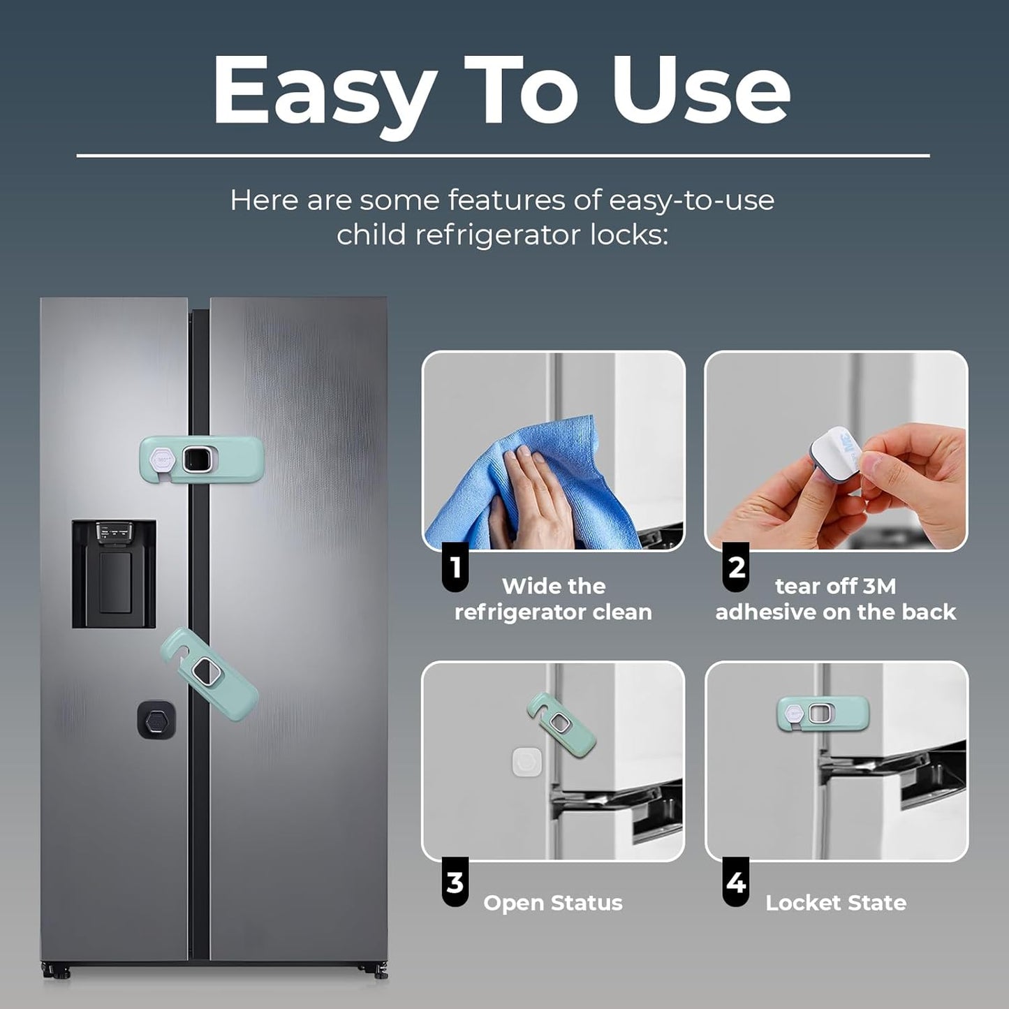 6-Pack Child Proof Refrigerator Lock, Cabinet Locks Baby Proofing, Fridge Lock for Kids with Self Adhesive Latches, Child Safety Locks for Doors, Drawers, Oven, Dishwasher, RV Refrigerator (Green)