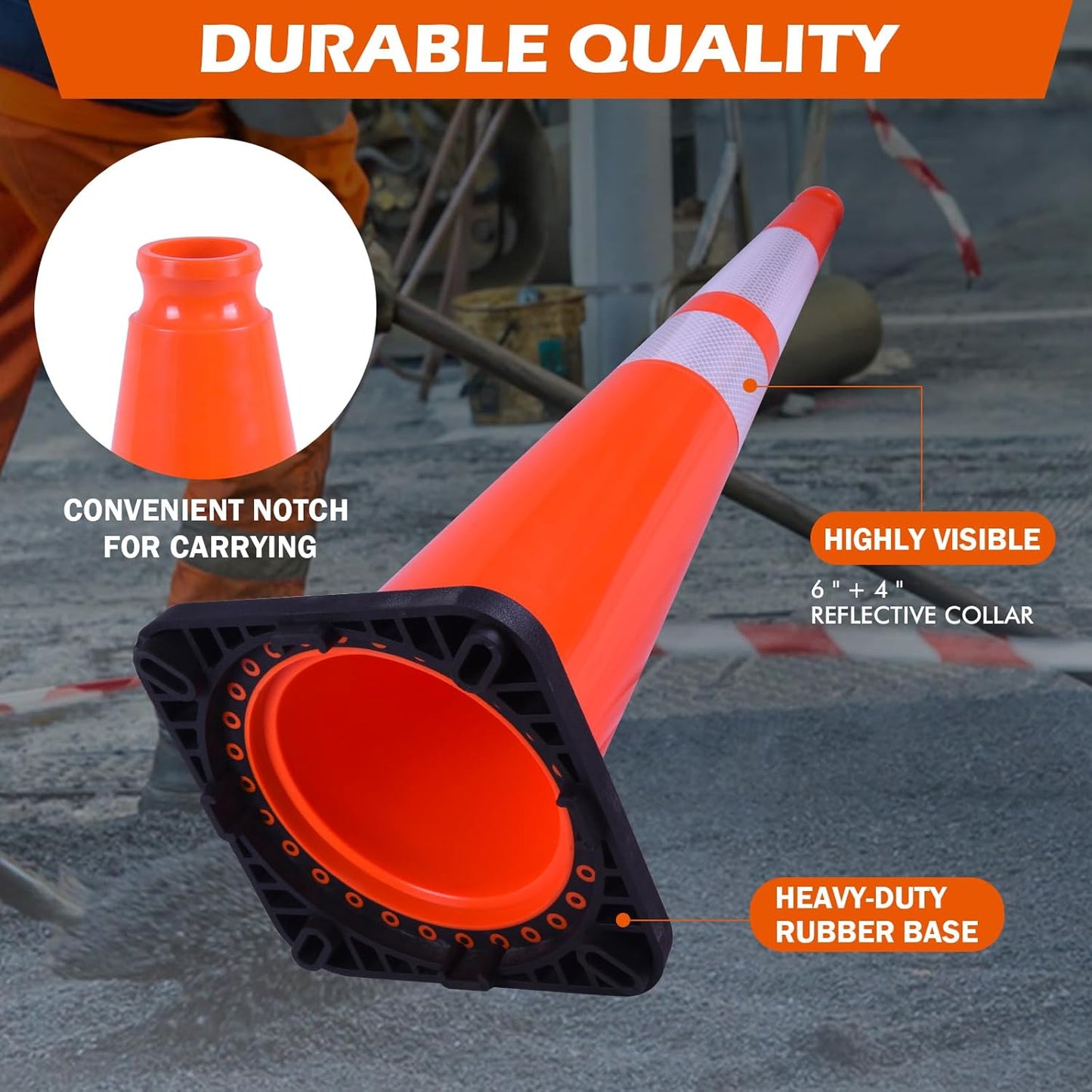 8 Pack 36 Inch Orange Reflective Traffic Cones, Large Black Base Safety Cones for Highway Construction, Crowd Control and Night Visibility (8, Orange, 36 Inch)