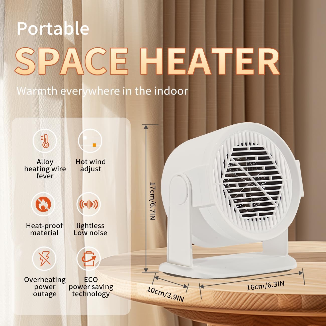 Mini Space Heater, 120° Adjustable Tilt, Fast Heating 400W/600W Energy Efficient for Indoor Use,Overheating Protection,Fast Heating,Small Desk Heater for Bathroom Home Office Bedroom