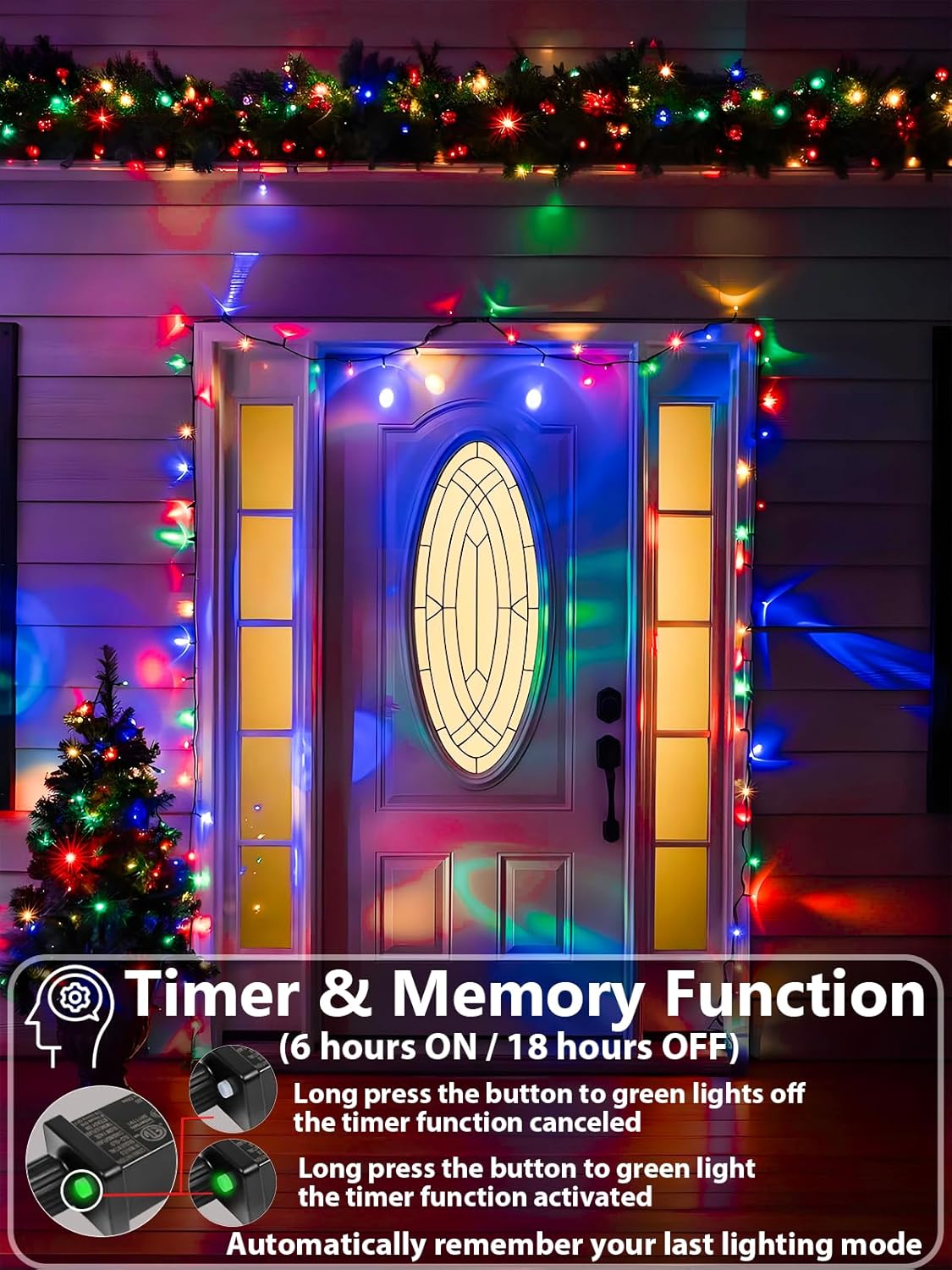 33 FT 100 LED Christmas Decoration Indoor Outdoor, Connetable Green Wire Waterproof Mini Lights with Memory Function & Timer & 8 Modes for Xmas Tree Birthday Wedding Garden Party Decor (Multicolor)