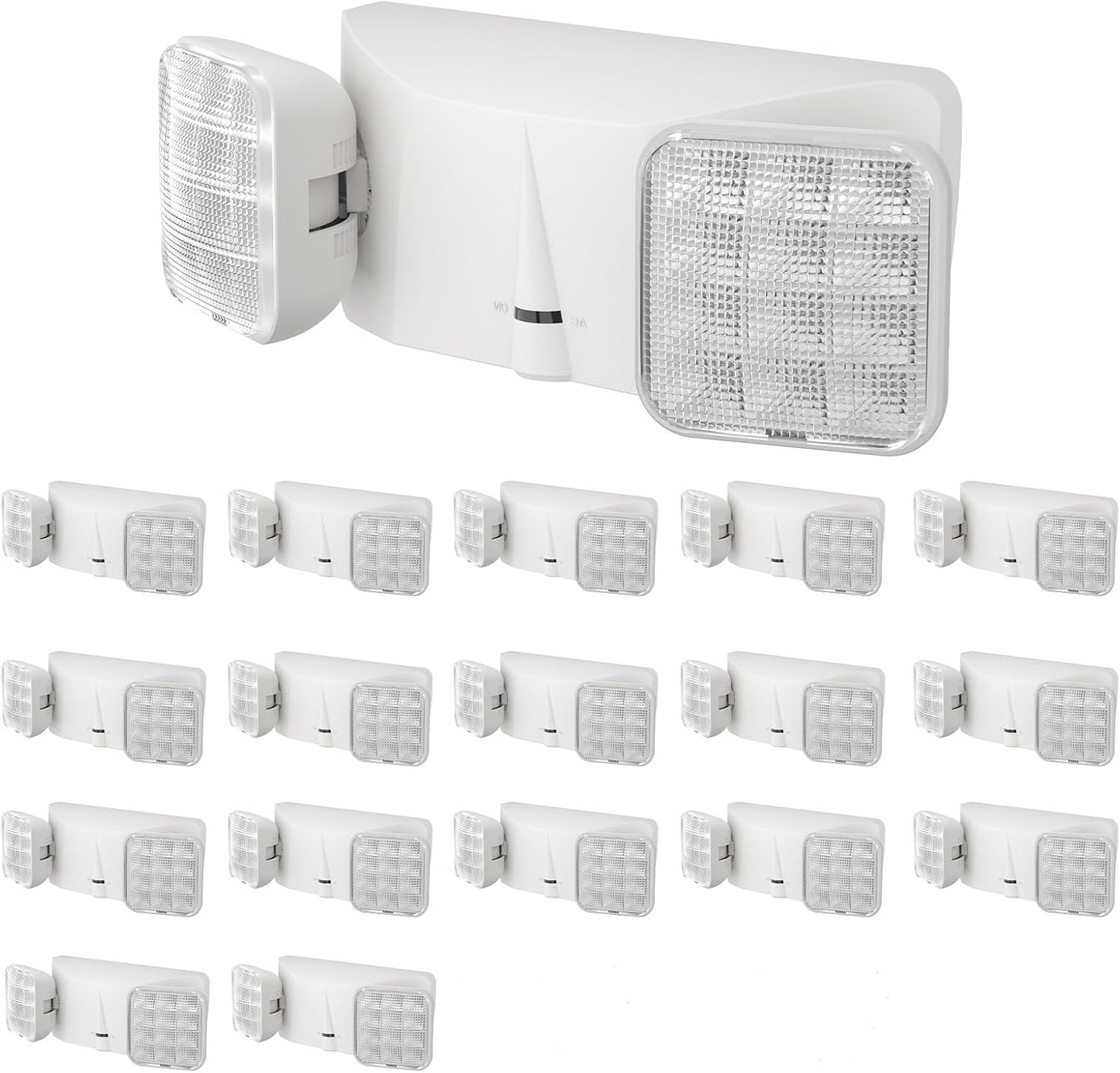 SPECTSUN 18 Pack White LED Emergency Lights with Battery Backup-UL Listed Two Head Adjustable Emergency Lighting Fixtures - 120-277V AC-Exit Sign Lights (18 Packs-U3)