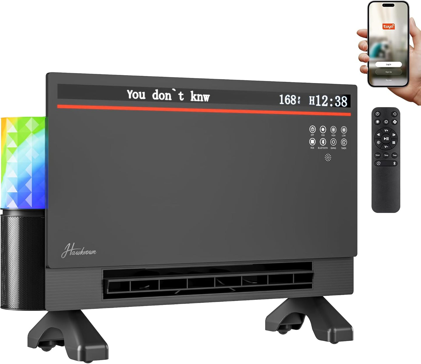 1800W Smart Electric Panel Space Heater with Bluetooth Speaker, Lyric Display & RGB Lights, 6-in-1Heater Fan, App/Voice/Remote/Touch Control, Wall-Mount or Freestanding, Works with Alexa