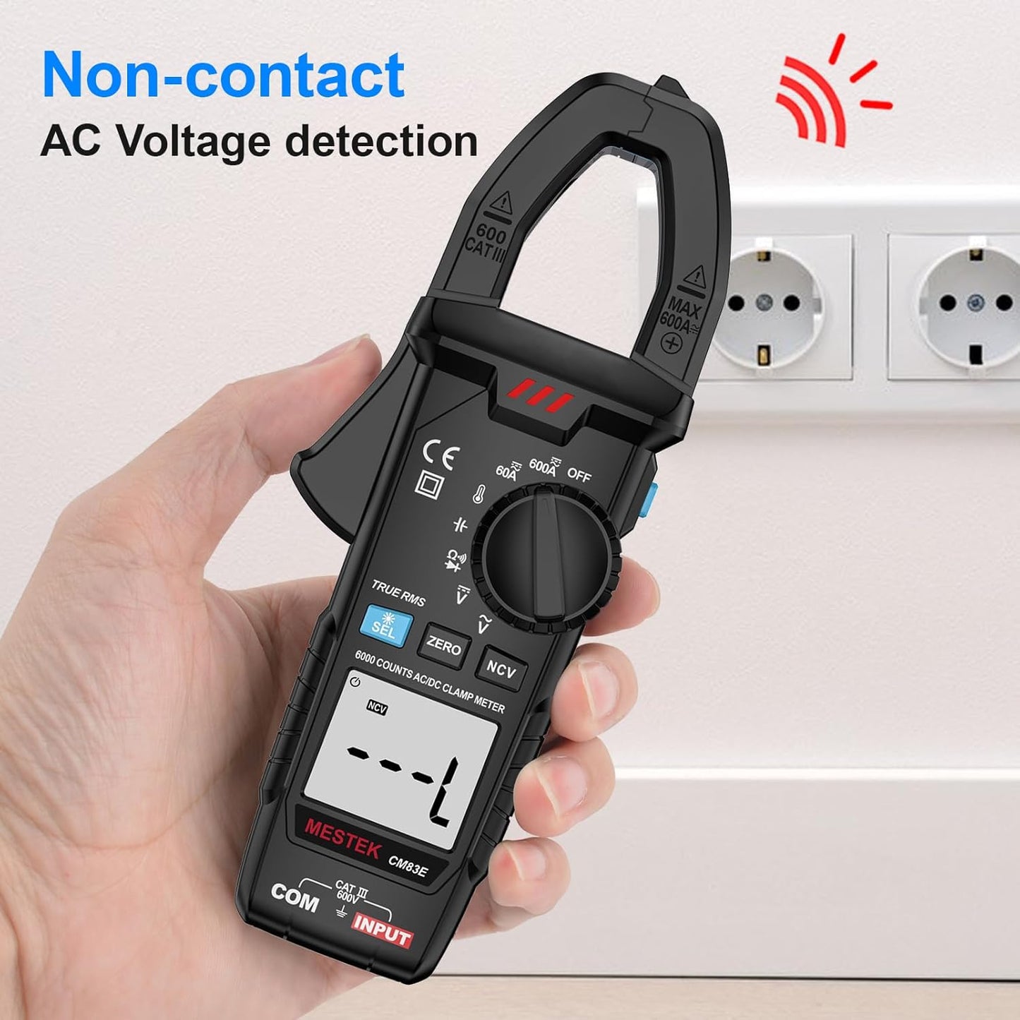 MESTEK Clamp Meter, Digital Clamp Multimeter Voltage Tester TRMS 6000 Counts Current Amp Volt Meter, Voltmeter Measures NCV AC DC Current Voltage Resistance Capacitance Temperature Diodes Continuity