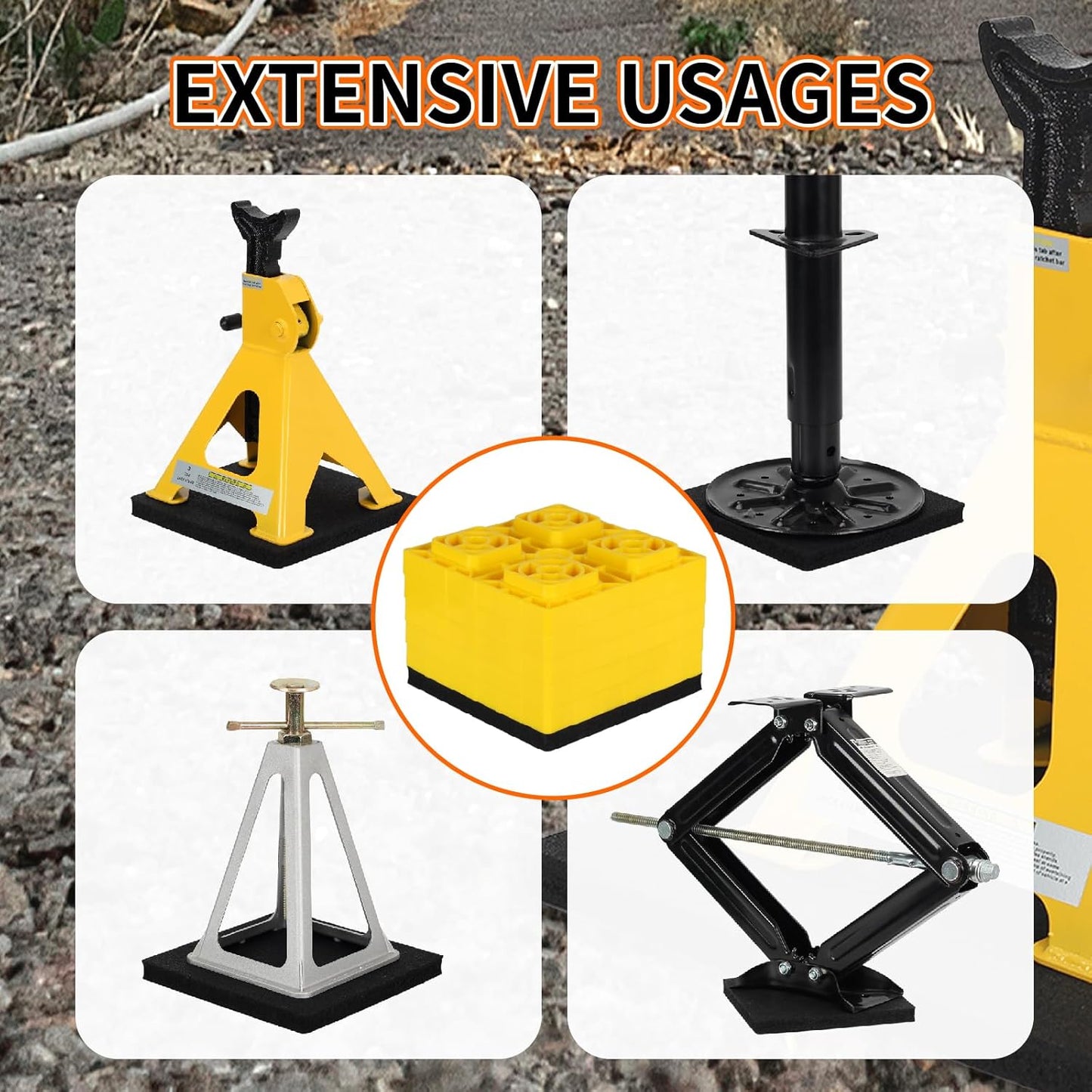 OULEME RV Leveling Block Flex Pads, 8.5” Rubber Jack Pads, Anti-Vibration & Anti-Slip Mats, for Camper Travel Trailer Jacks & Stands & Stabilizers on Uneven Surfaces, 4-Pack