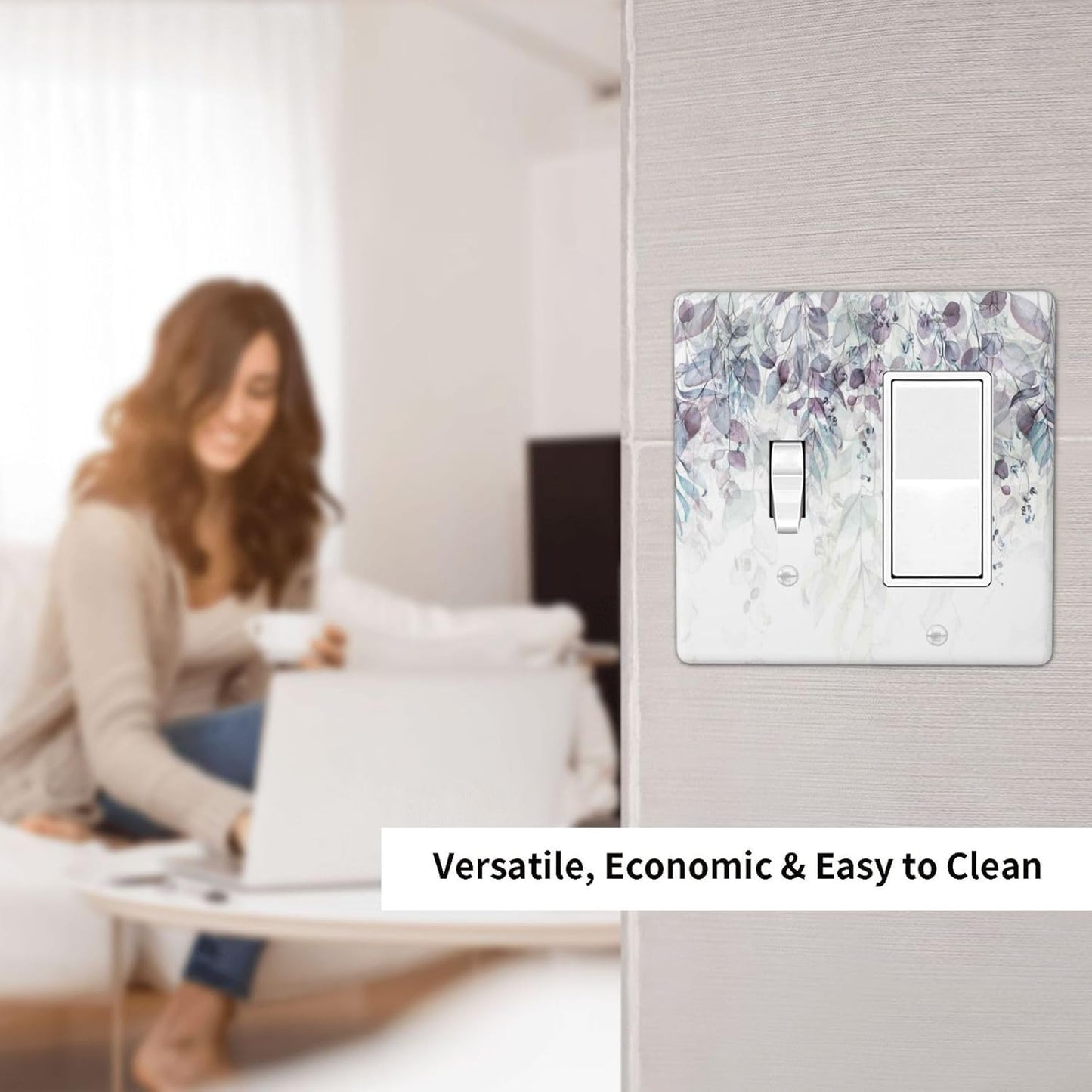 Hazy Leaves Ivy Nature Plants Eucalyptus Leave Outlet Covers 1 Toggle 1 Rocker Combination Decorative Wall Plate Electrical Switch Plates Light Switch Cover Plate for Bedroom Home Decor