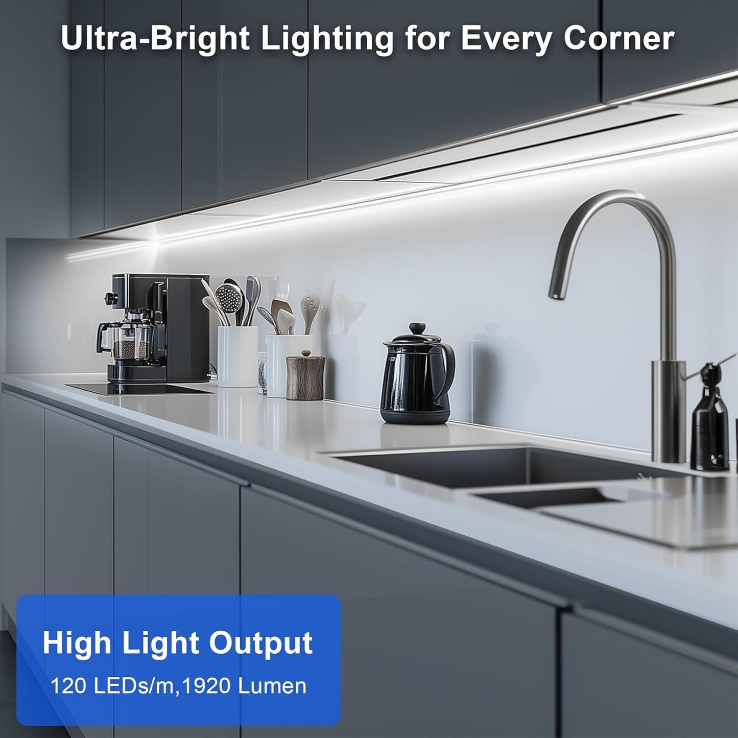 maylit Under Cabinet LED Strip Lighting Hardwired 48in, Ultra Bright Small LED Light Bar, 6000K Cool White, 110V-120V Wired Lights for Kitchen Cabinet, Counter, Workbench, Desk, Closet, Shelf, Indoor