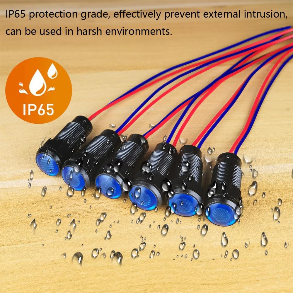 6pcs Blue LED Indicator Pilot Light 110VAC Mounting Hole Size 10mm(Flame Retardant Plastic Shell)