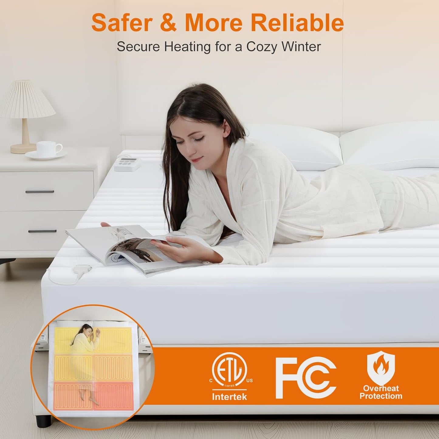 ALMAH Electric Heated Mattress Pad Queen,6-Zone Fast Heating Bed Warmer with Individual Head/Body/Foot Control,Memory&Preheat Functions,Dual Controllers,10 Heat Settings,10-Hour Auto Shut Off,60"x80"