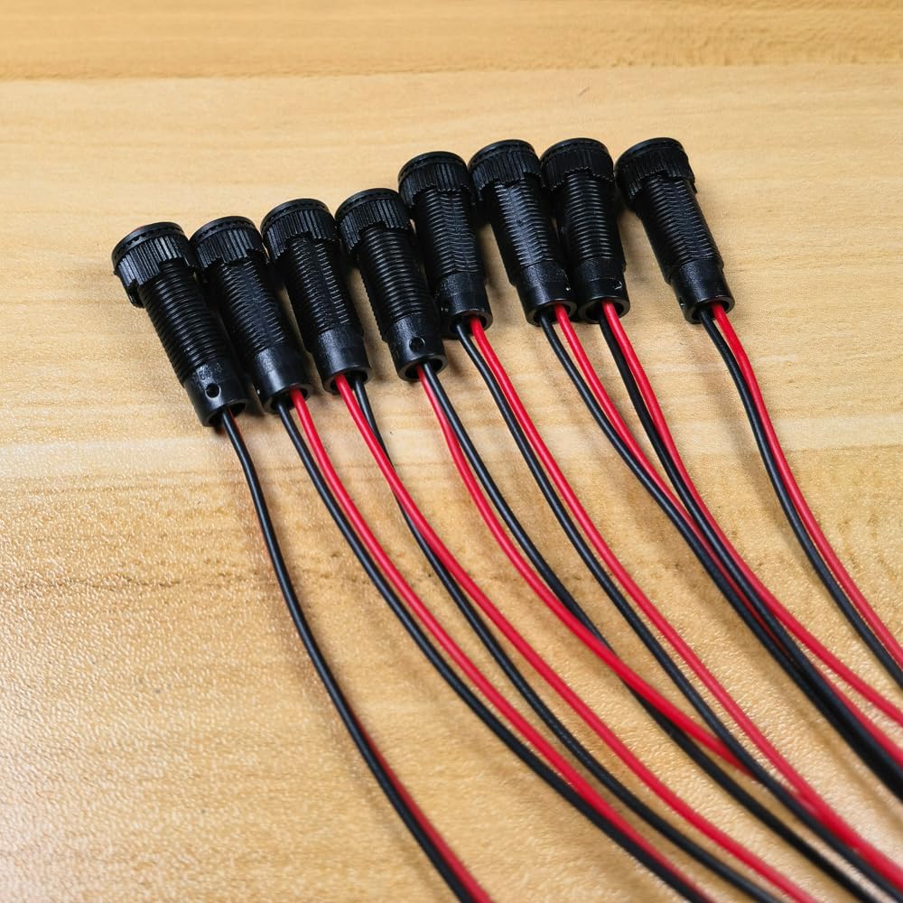 8pcs Red LED Indicator Pilot Light AC/DC 12-24V Mounting Hole Size 8mm(Flame Retardant Plastic Shell)