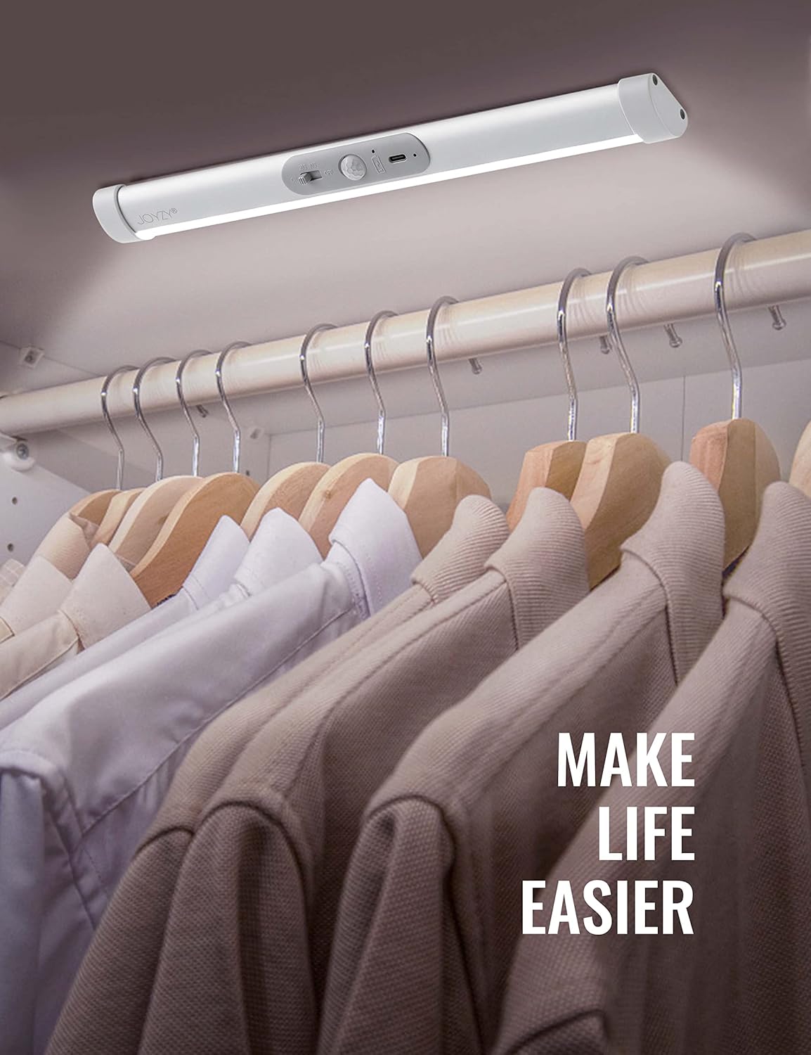 Automatic Closet Lighting Motion Sensor Rechargeable Battery Operated Closet Light with Eye-Protection Design Under Cabinet Light LED for Wireless Pantry Light Wardrobe Lights (100Lumen, 6000k 80+CRI)