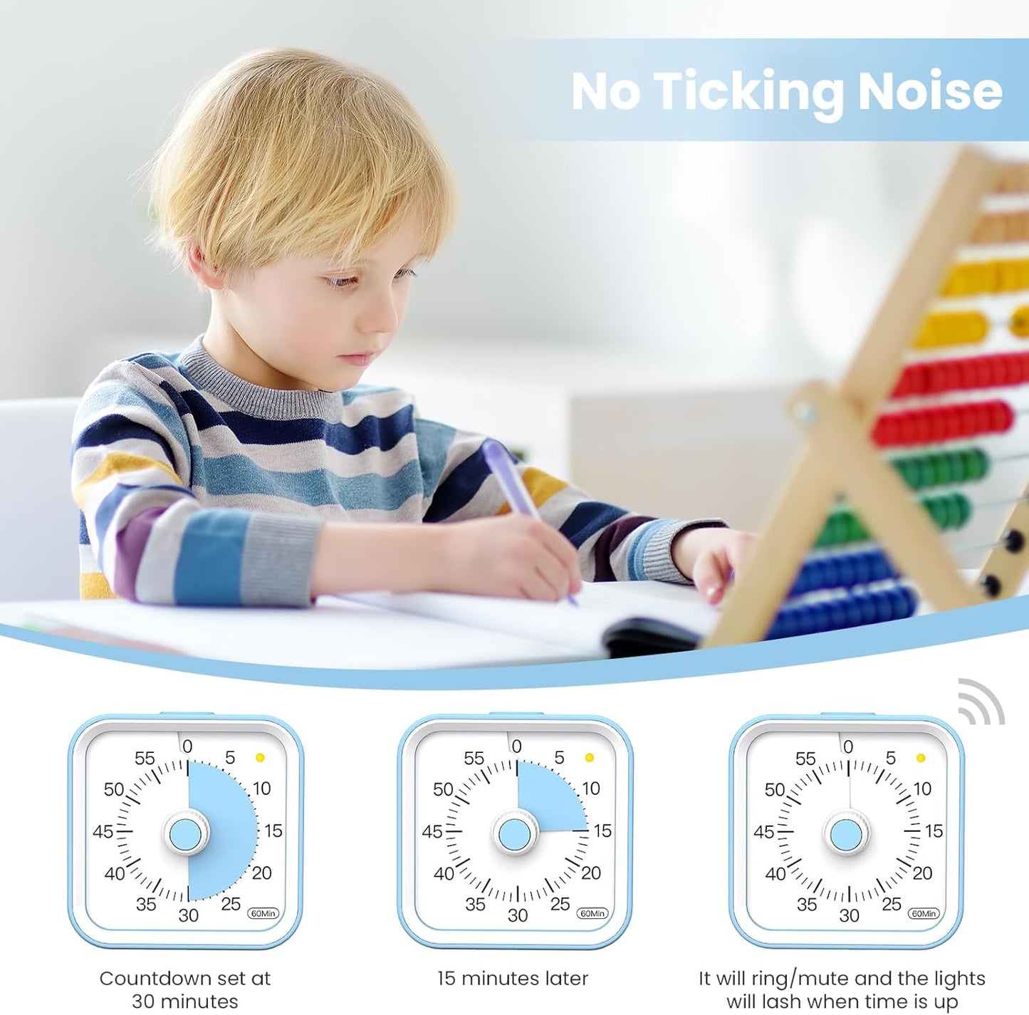 Visual Timer for Kids with Pause Function, 60 Minute Countdown Timer for Kids Desk Study, Teaching, Kitchen Cooking, Office Meetings, Time Management for ADHD (Blue)