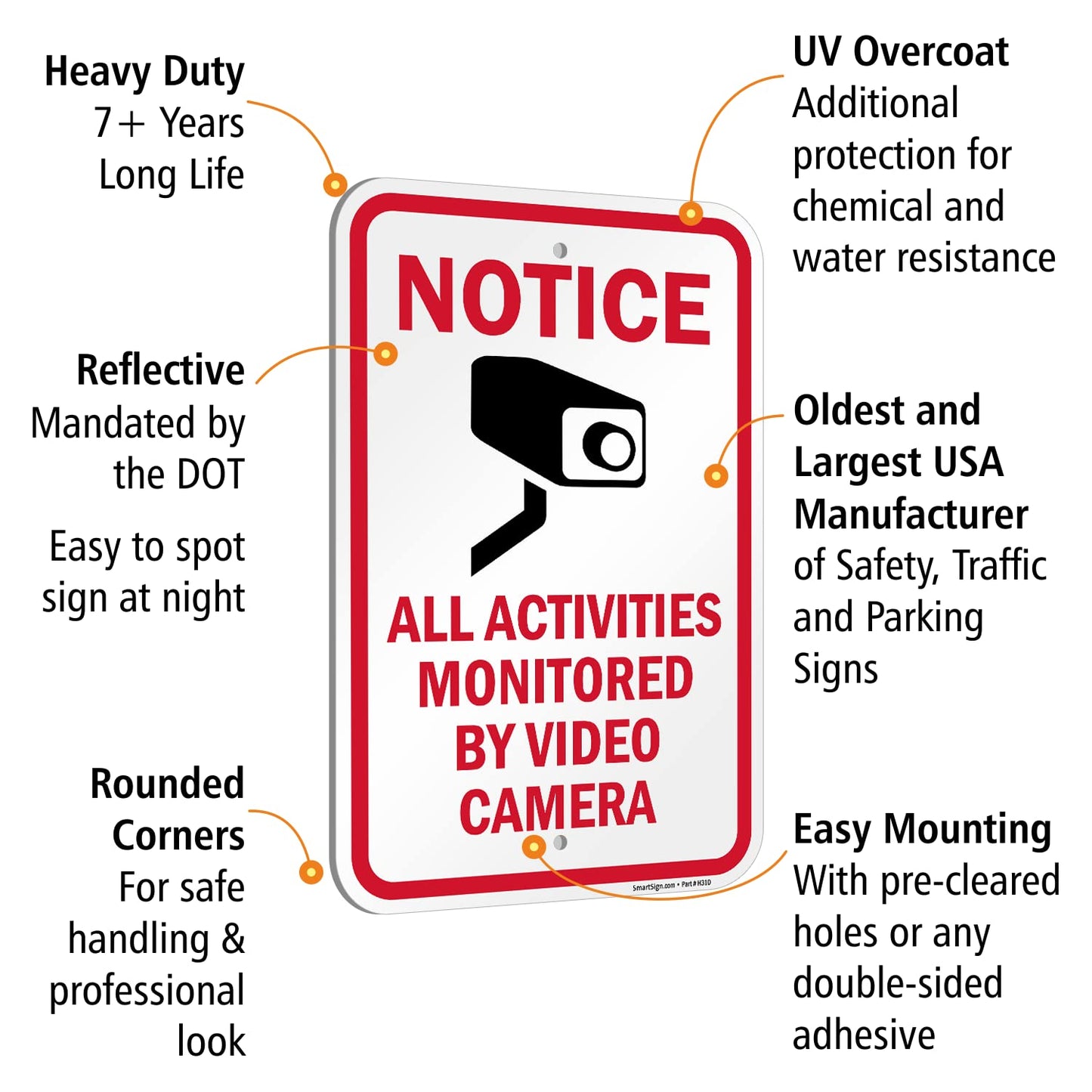 SmartSign 18 x 12 inch “Notice - All Activities Monitored By Video Camera” Metal Sign, 120 mil Aluminum Composite (ACM), Engineer Grade Reflective Material, Red, Black and White, Made in USA