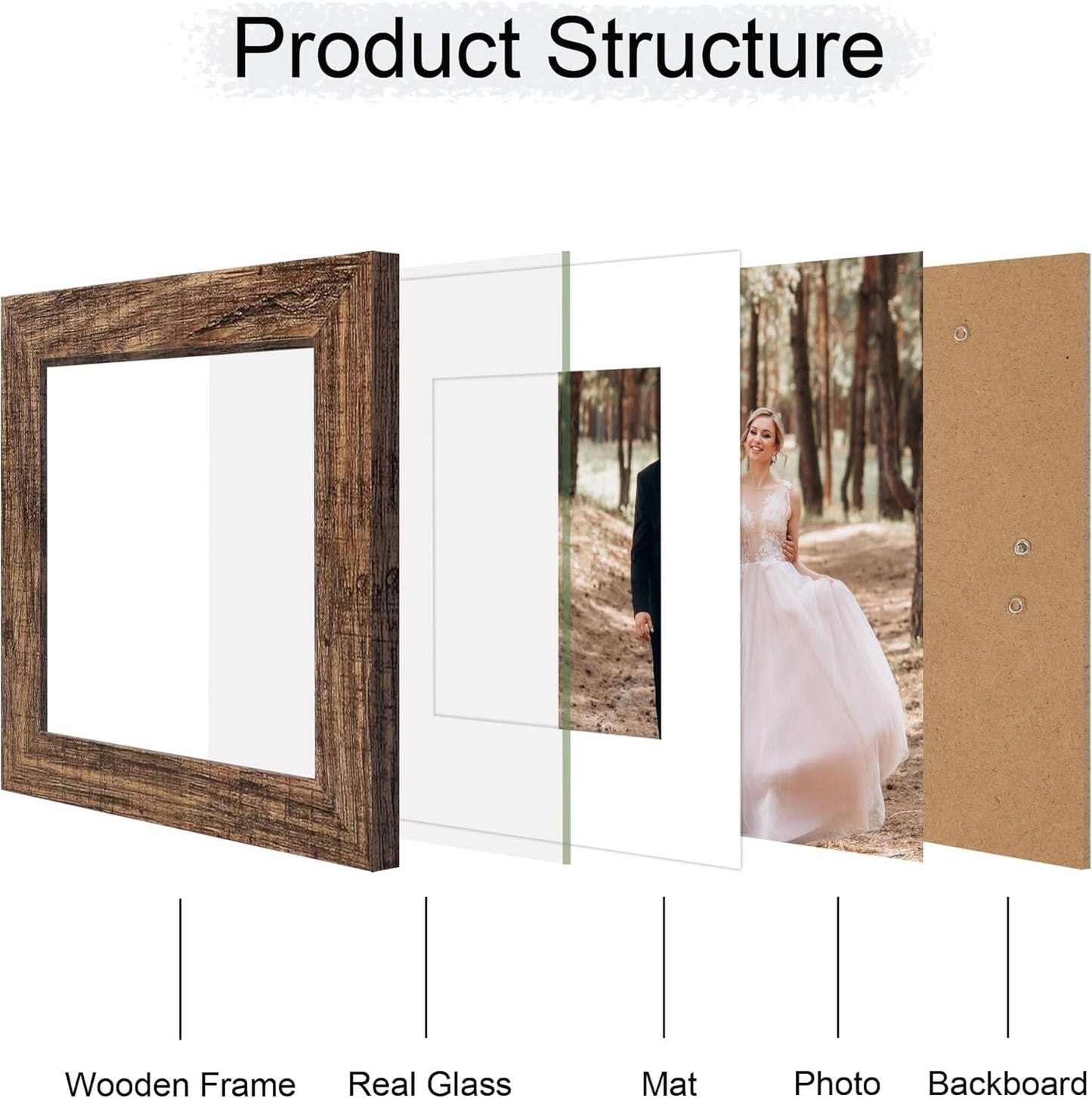 iRahmen 6x6 Picture Frame Set of 4 with Real Glass, Rustic Frames Display 4x4 Picture with Mat or 6 x 6 Without Mat, Wood Square Photo Frame for Wall Mount and Tabletop Display
