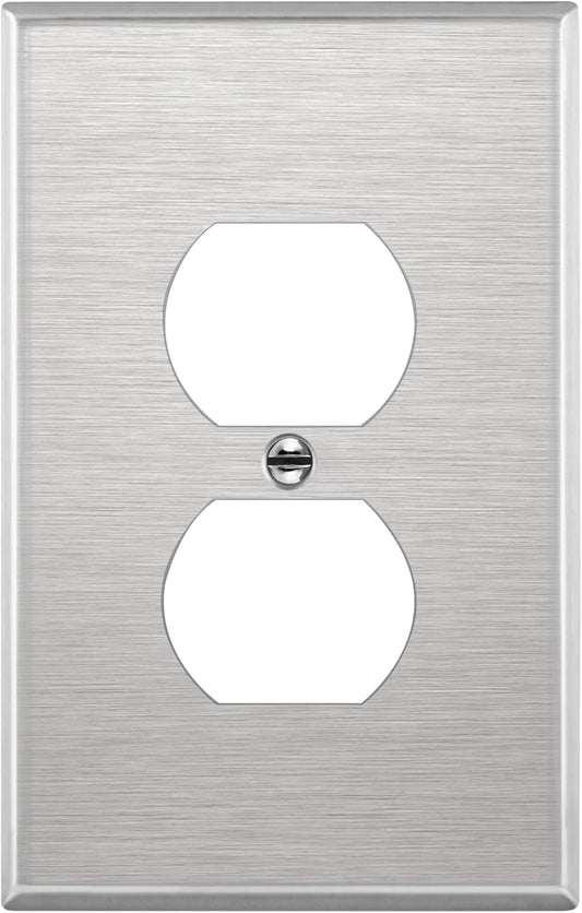 ENERLITES Duplex Receptacle Outlet Metal Wall Plate, Stainless Steel Outlet Cover, Corrosion Resistant, Mid-Size 1-Gang 4.88" x 3.11", UL Listed, 7721M, 430 Stainless Steel, Silver