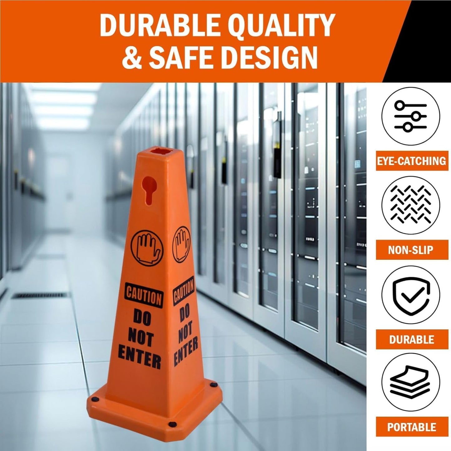 26.5" Caution Cones, 4-Sided Visible Safety Signs with Heavy Rubber Base, Warning for Slip & Fall Prevention, Indoor/Outdoor Use (4, Do Not Enter-Orange, 26.5 inch)
