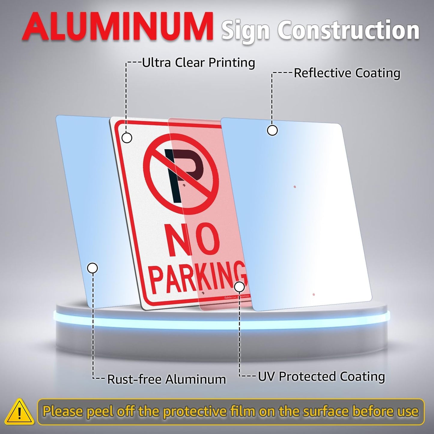 Faittoo Large No Parking Sign with 54" Metal Thick Stake, 14"x10" Rust Free Heavy Aluminum, Reflective, Fade Resistant, Easy to Mount, Outdoor Use