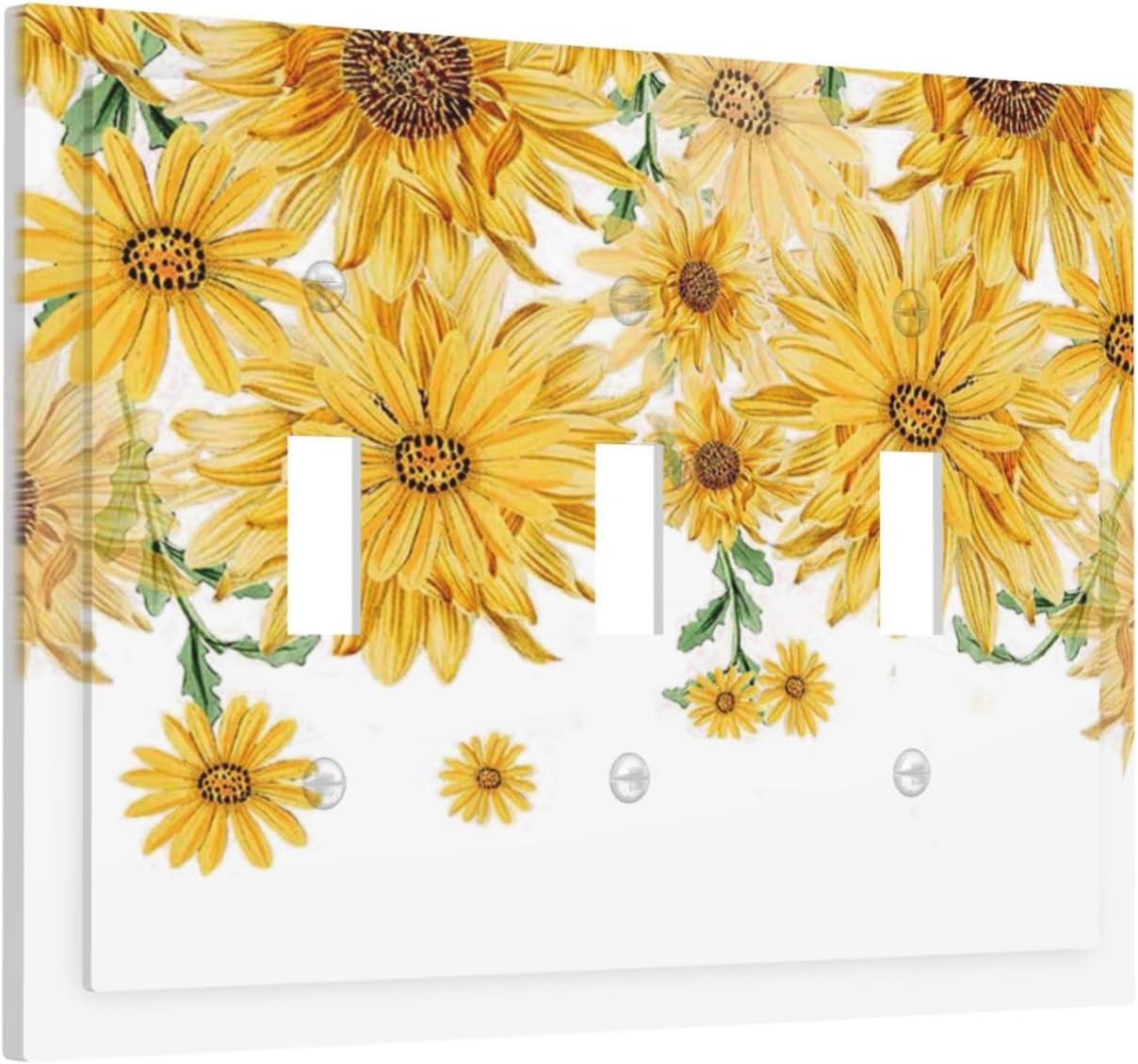 Sunflower Yellow Flowers Floral Decorative Switch Plates 3 Gang Wall Plate Triple Toggle Light Switch Cover Faceplate Electrical Wall Panels for Bed Room Living Room Decor