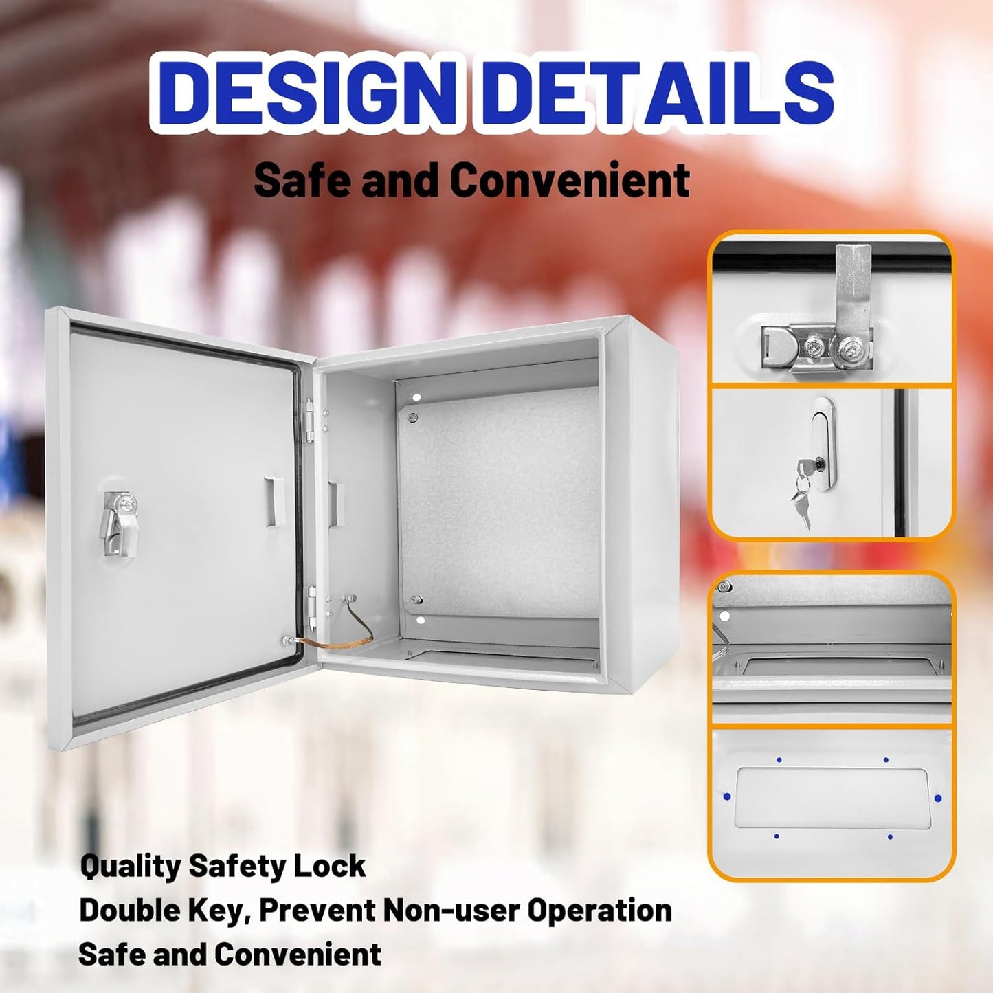 Outdoor Electrical Box 12 x 12 x 8''D NEMA 4X Enclosure Steel Box, Waterproof & Dustproof Outdoor/Indoor Lockable Electrical Junction Box, with Mounting Plate