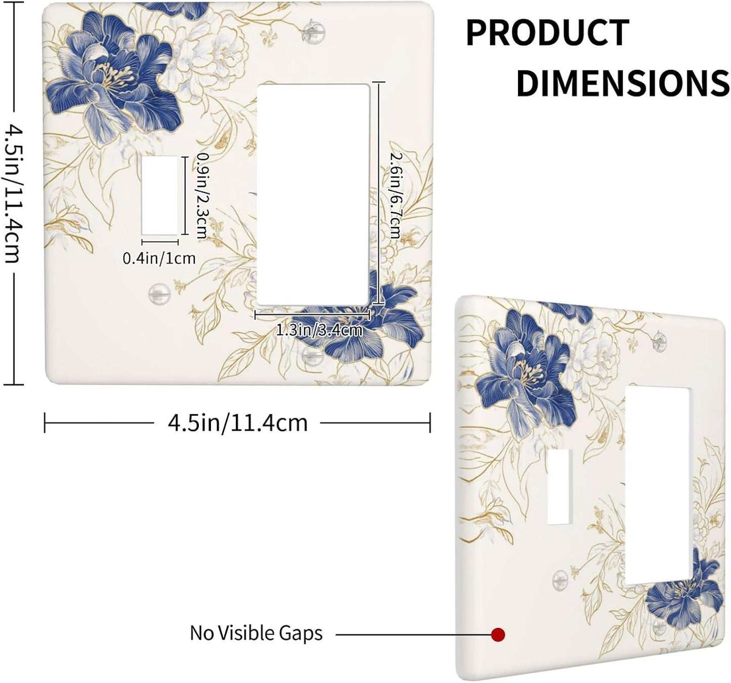 Decorative Outlet Covers Rustic Blue Flower Floral Gold Leaf 2 Gang Light Switch Cover Plate Single Toggle 1 Rocker Wall Plates for Electrical Outlets Switch Plate Covers for Home Decor