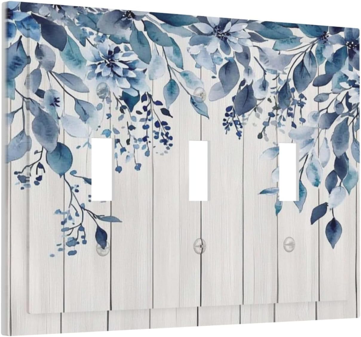 Eucalyptus Rustic Watercolor Plant Decorative Switch Plates 3 Gang Wall Plate Triple Toggle Light Switch Cover Faceplate Electrical Wall Panels For Farmhouse Home Decor