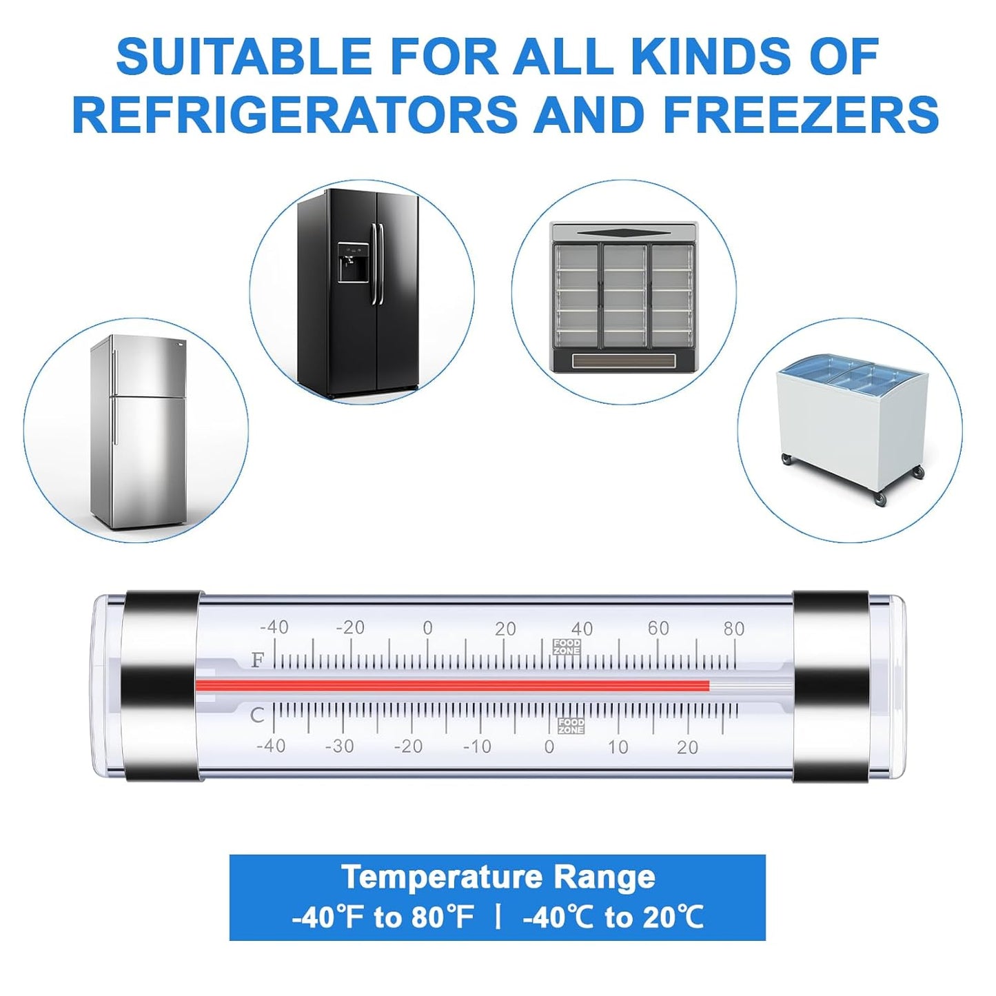 20 Pack Refrigerator Fridge Thermometer, Thermometer for Freezer Cooler, Dual-Scale -40~80°F/-40~27°C Temperature Range, Hanging Thermometers for Refrigerator Fridge, Freezer Temperature Monitor