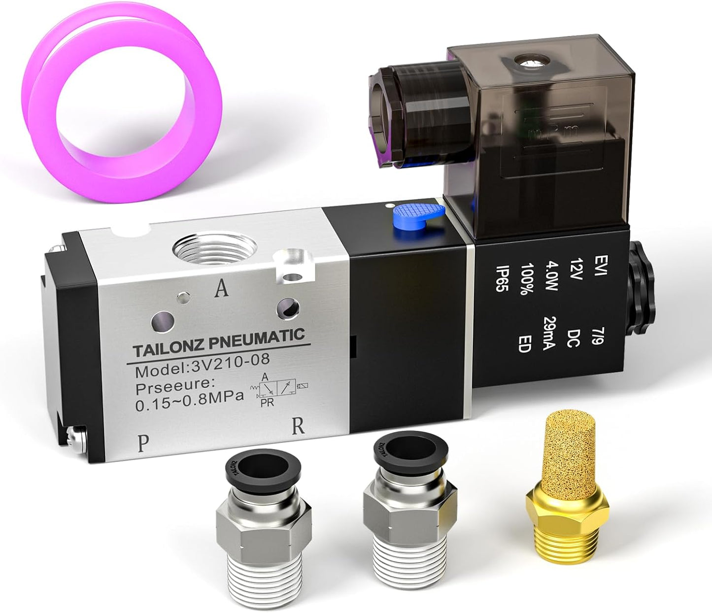 TAILONZ PNEUMATIC 1/4"NPT Solenoid Valve 3V210-08 AC110V Single Coil Pilot-Operated Electric 2 Position 3 Way Connection Type(Junction Box)
