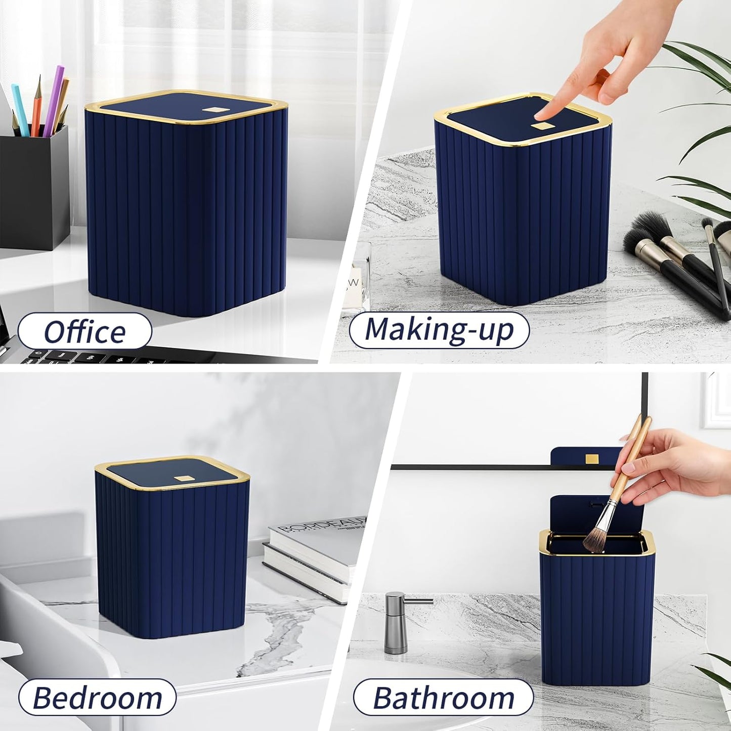 Bathroom Accessory Set - Bathroom Set, 27PC Bathroom Accessories Set, Navy Blue Bathroom Sets with Shower Curtain and Rugs, Mini Trash Can, Toilet Brush, Trash Can & Soap Dispenser