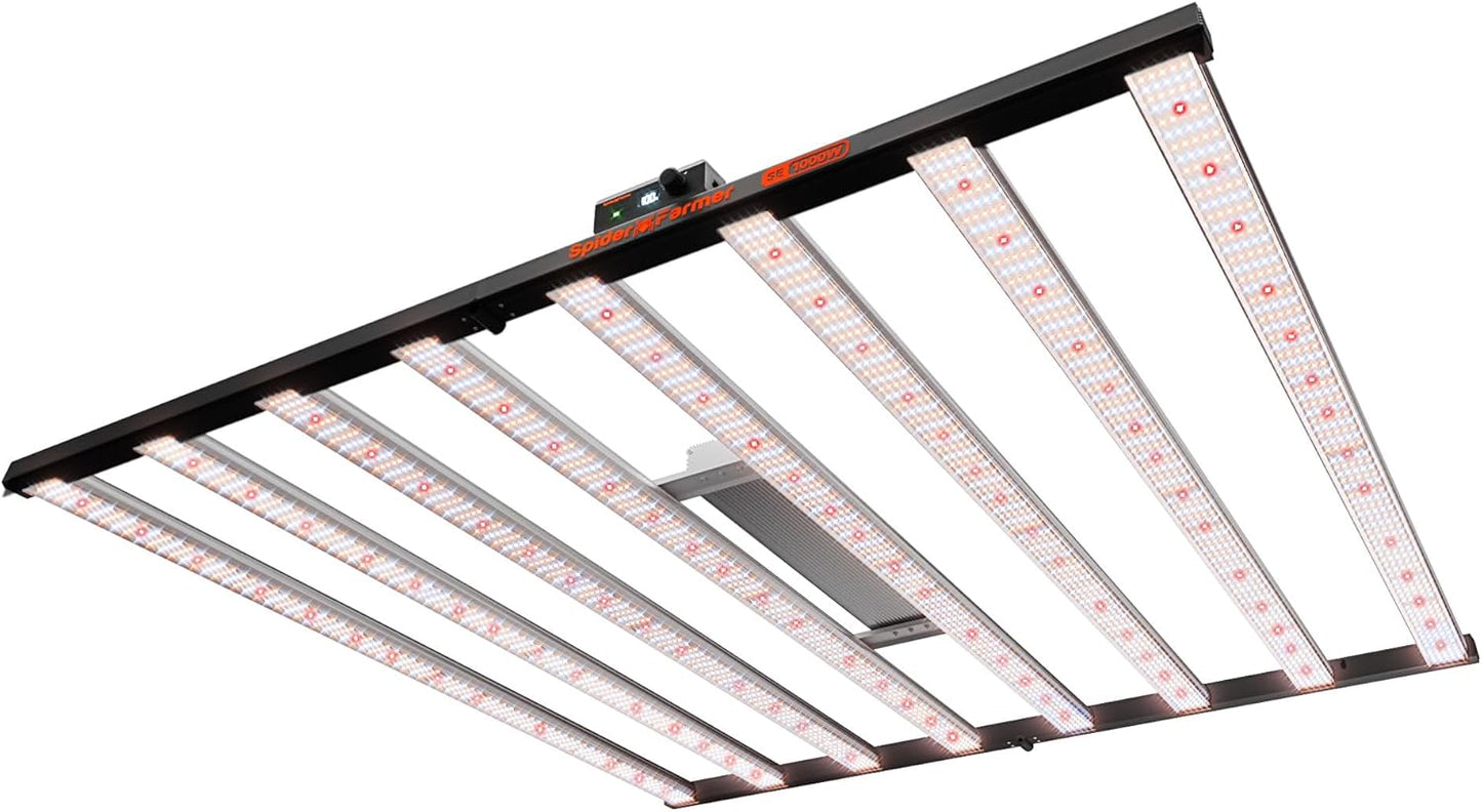 Spider Farmer SE1000W LED Grow Lights 1000w, Samsung LM301H EVO Diodes, 2025 Upgraded Remote App Control, 5x5ft Coverage Dimmable Daisy Chain Bar Style Commercial LED Growing Lamp, Vertical Farming