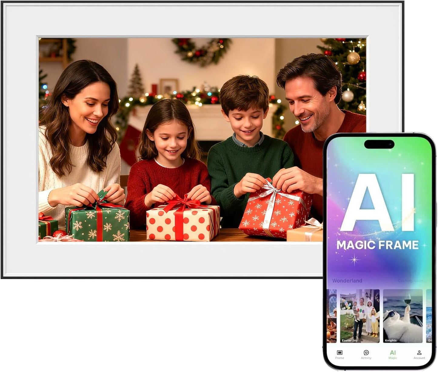 AI Magic Frame 10.1"-WiFi Digital Picture Frame with 64GB,1920 x 1200 IPS FHD TouchScreen,Motion Sensor,Dynamic AI Photo,Unlimited Cloud Storage, Gifts for Christmas/Birthday/Family/Home Decor