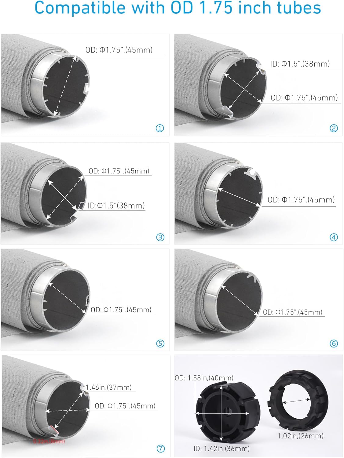 Rollerhouse 1.75"/45mm Roller Shade Battery Powered Motor with Remote Control for Solar Roller Shades Windows