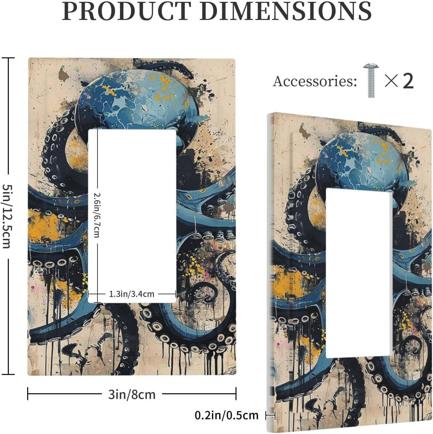 Decorative Outlet Covers Nautical Vintage Blue Octopus Yellow Eyes Oil Watercolor 1 Gang Single Rocker Light Switch Cover Plate Wall Plates GFCI Faceplate for Kids room Nursery Decor