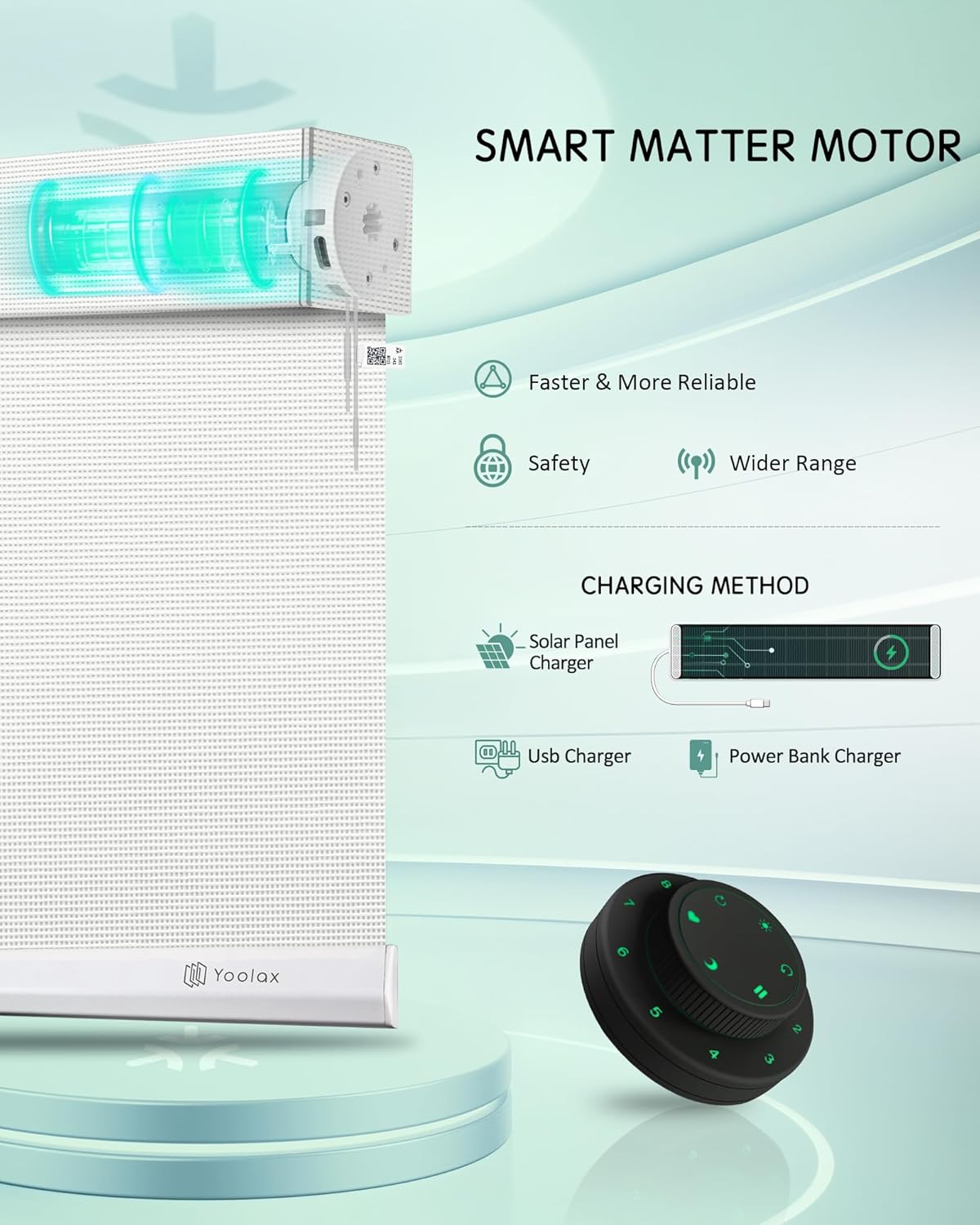 Yoolax Smart Blinds, Motorized Matter Solar Shades Flame Resistat Automatic Blinds for Windows Motorized Shades Compatible with Alexa, Google Home, Homekit(Solar-14% Openness Mesh White)