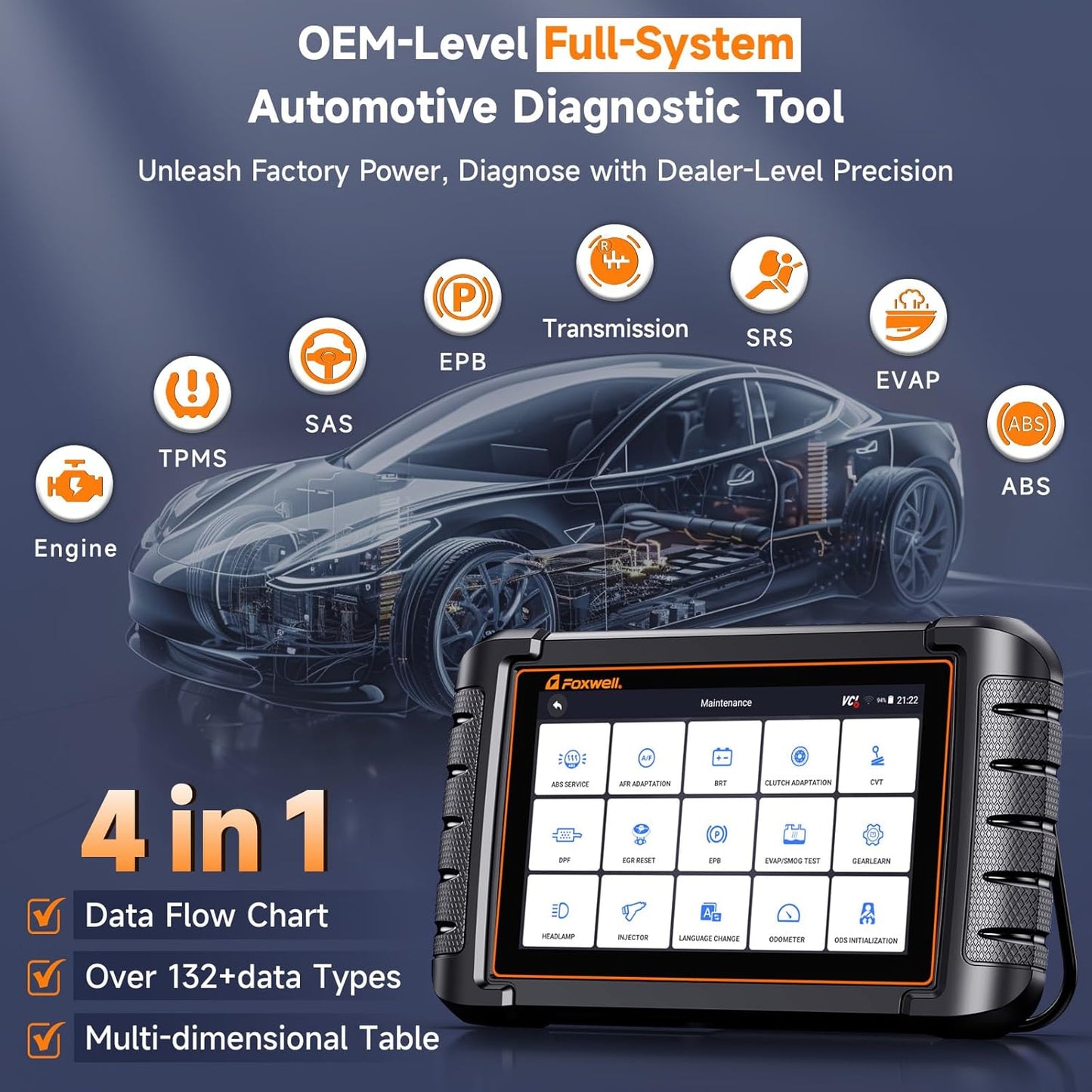 FOXWELL NT809BT Bidirectional Scan Tool, OBD2 Scanner Diagnostic Tool with 30 Maintenances, All System Code Reader for Cars and Trucks, Wireless Automotive Diagnostic Tools, FCA Support, 3-Year Update