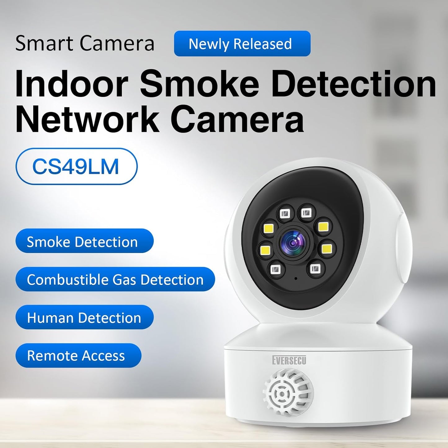 EVERSECU Smoke & Gas Detection Home Security Camera with Sound Alarm & Real Time Alert, Humanoid Auto Tracking, 2 Way Audio, Night Vision, Compatible with Alexa, Baby Monitor/Elder/Pet Camera(4pack)