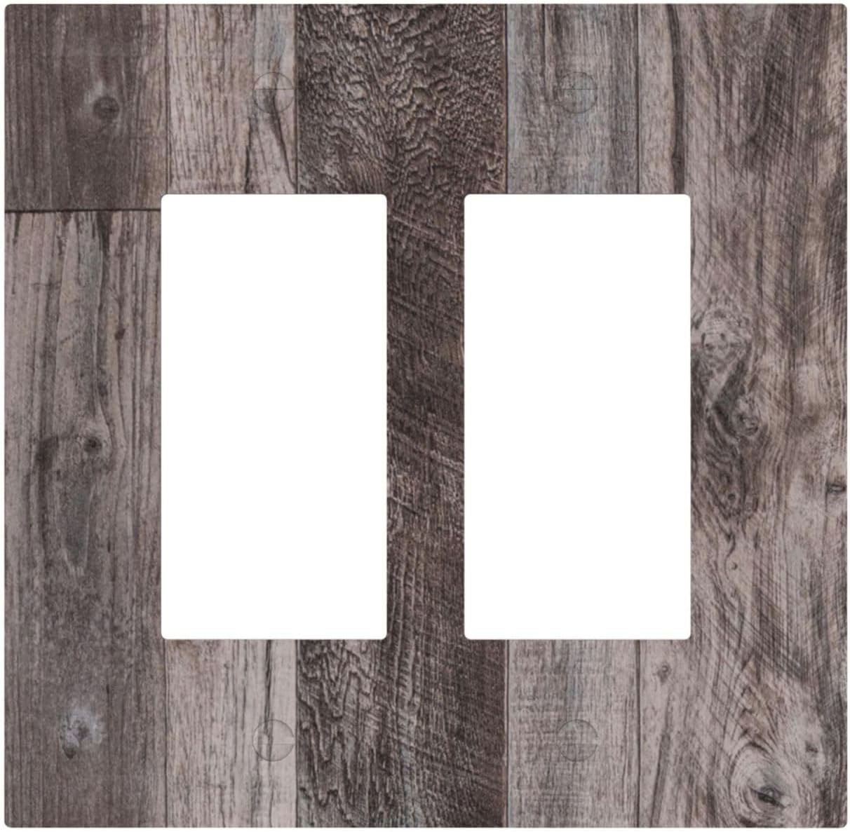 Decorative Outlet Covers Rustic Dark Grey Wood Retro Country Wooden 2 Gang Double GFCI Rocker Electrical Wall Panels Light Switch Cover Plate for Farmhouse Cabin Decor