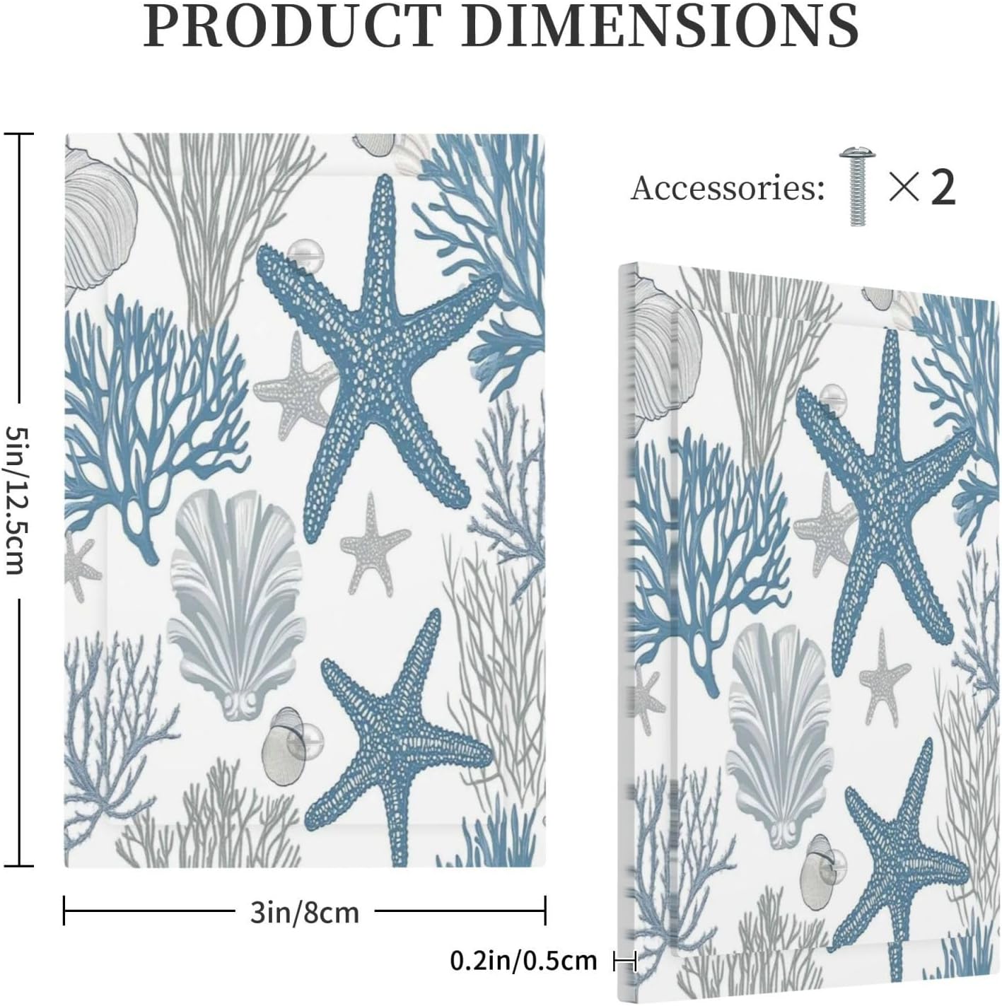 Blue Starfish Nautical Beach Conch Coastal Coral Shell Light Switch Cover Plate 1 Gang No Device Blank Electrical Wall Plates Faceplate Decorative Switch Plate For Kids Room Bathroom Decor