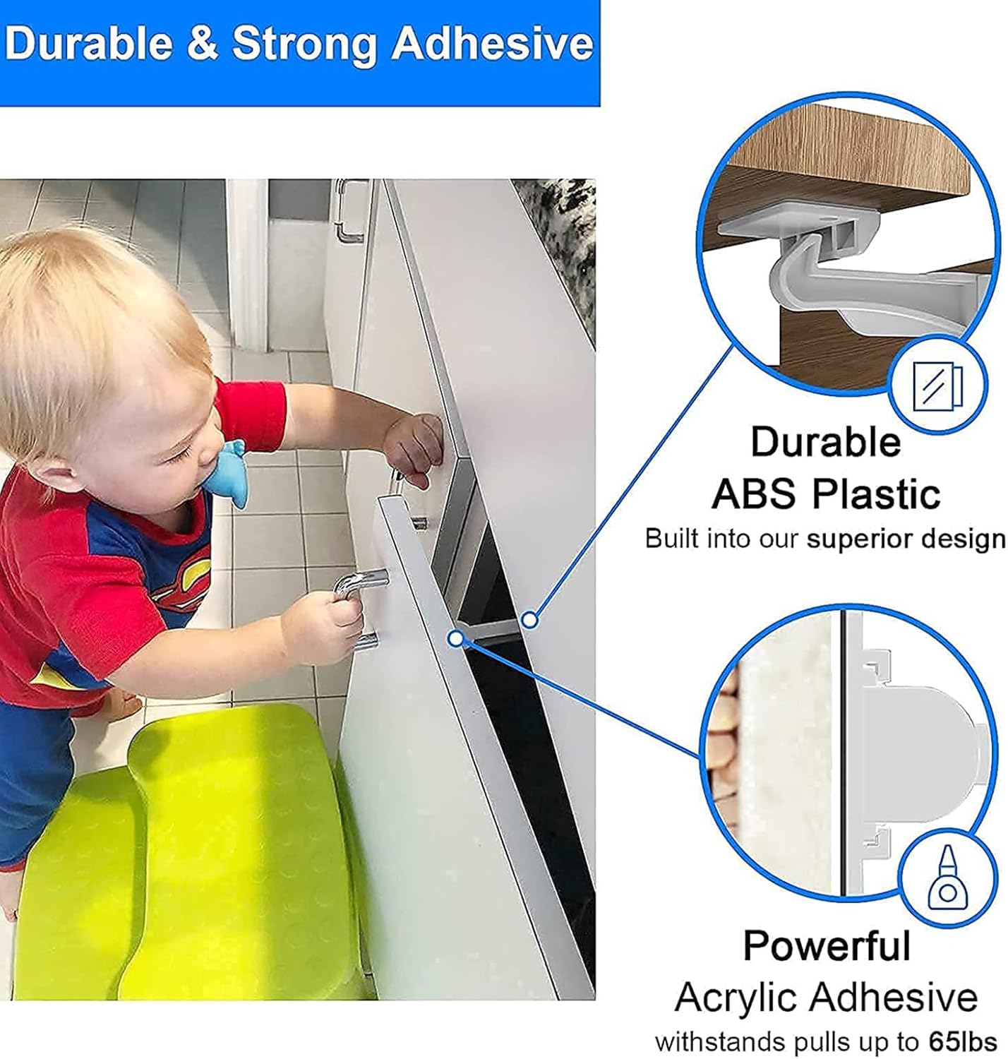 6 Pack Upgraded Invisible Baby Proofing Cabinet Latch Locks – No Drilling or Tools Needed, Fits Most Cabinets & Drawers, Works with Countertop Overhangs, Strong Adhesive for Easy & Secure Installation