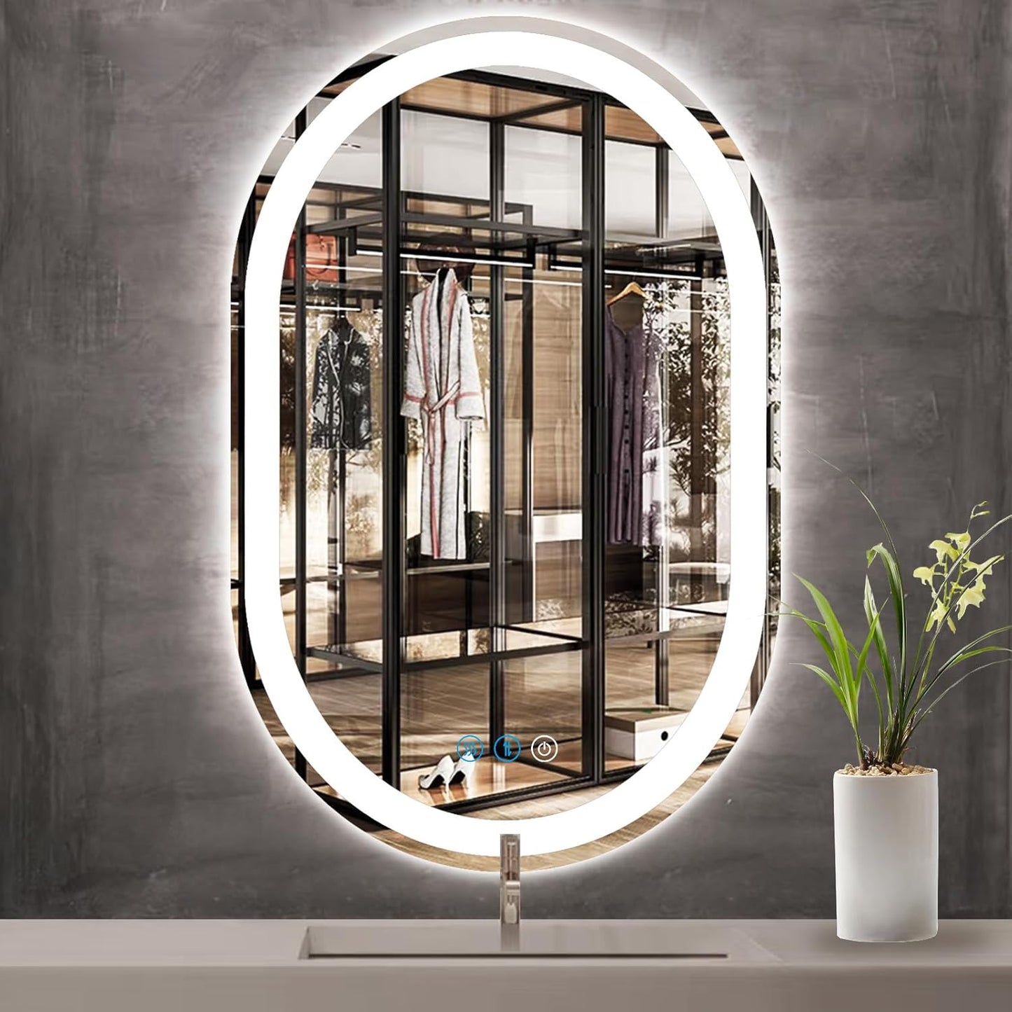 36 x 24 Inch Oval LED Bathroom Mirror with Front Lights Smart Memory 3 Color Adjustable Brightness Anti-Fog 36 Inch Oval Lighted Vanity Mirror for Bathroom Wall Horizontal/Vertical Mounted