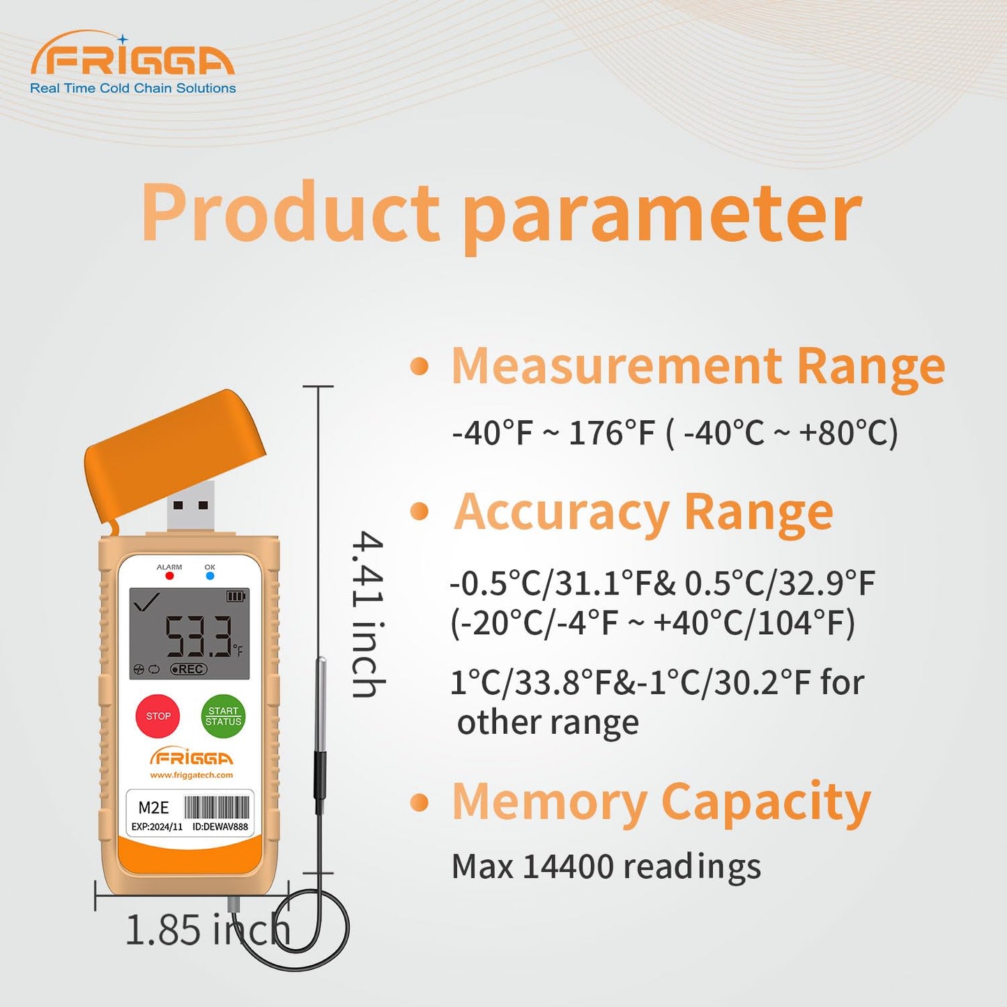 Frigga M2E 2Pack Reusable Temperature Data Logger with External Probe Digital Temperature Recorder USB 14400 Points High Accuracy PDF CSV Report