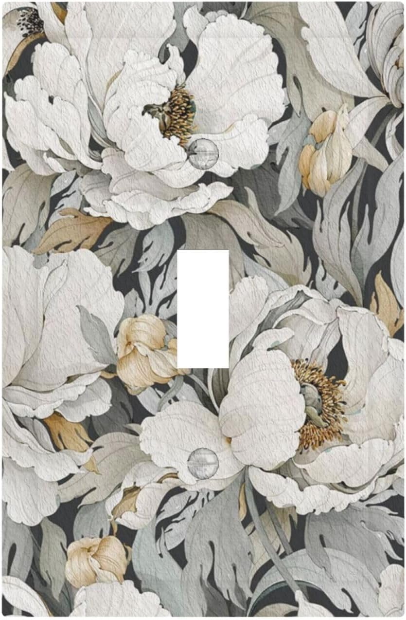 Decorative Light Switch Cover Rusitc White Flowers Country Floral Farmhouse Single Toggle Switchplate 1 Gang Wall Plate Switchcover Decora Light Switch Plate for Home Decor