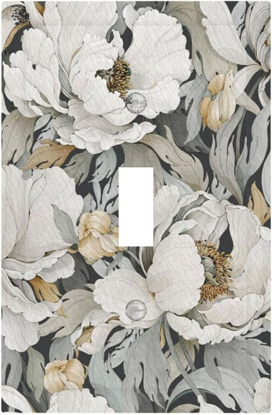 Decorative Light Switch Cover Rusitc White Flowers Country Floral Farmhouse Single Toggle Switchplate 1 Gang Wall Plate Switchcover Decora Light Switch Plate for Home Decor