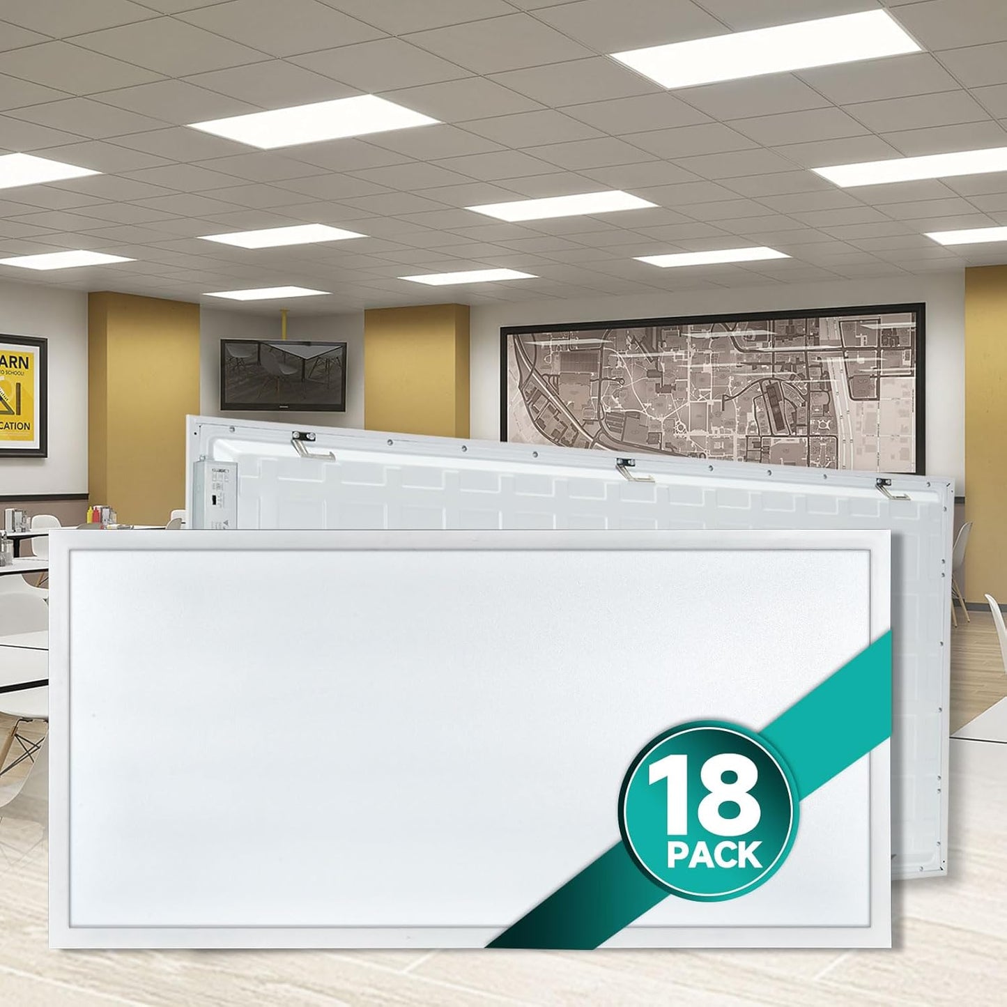 18-Pack 2x4 LED Flat Panel Light Drop Ceiling, 0-10V Dimmable, 3CCT Selectable (5000K 4000K 3000K) & 3 Wattage Switchable (50W 40W 30W), 100-277Vac, ETL & DLC