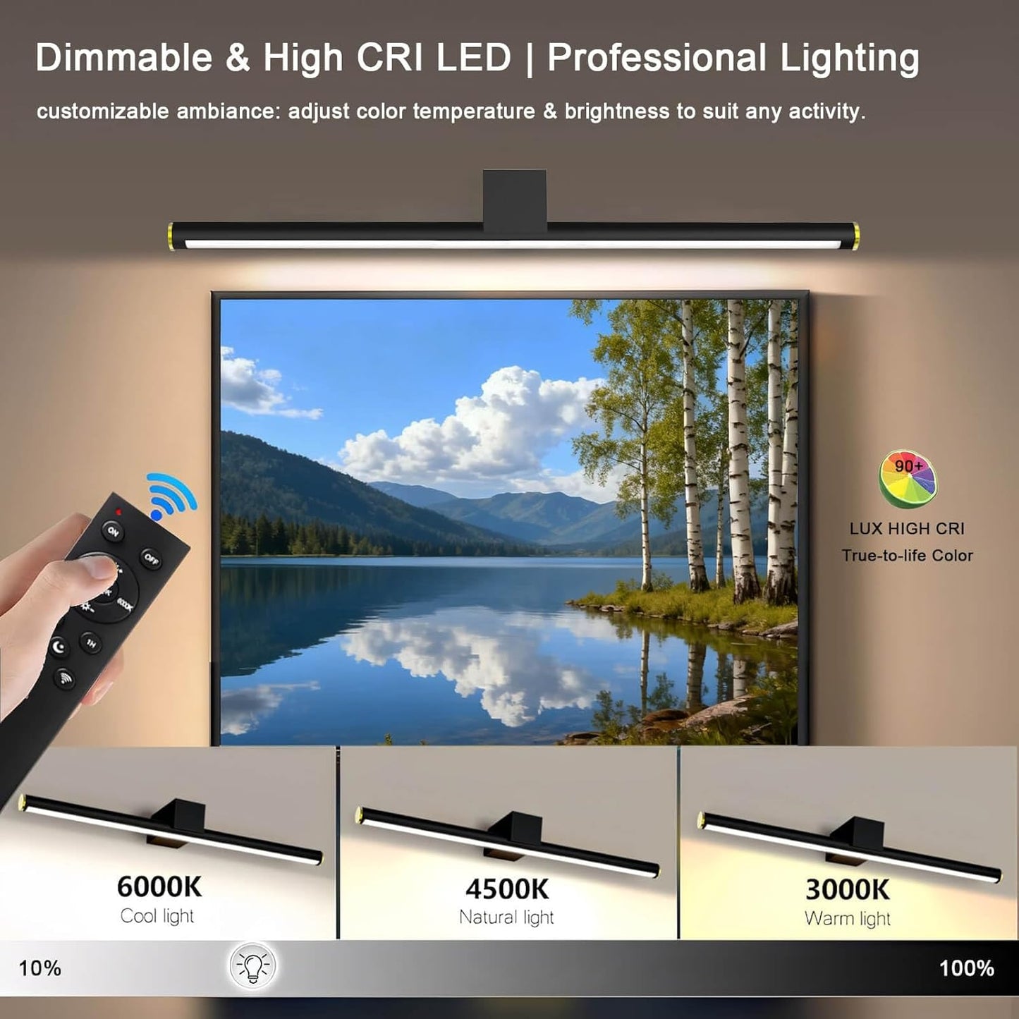 Picture Lights for Wall Battery Operated, Rechargeable Wireless Lights for Pictures on Wall with 3 Color Dimmable Remote for Painting Gallery Dartboard Poster Bedroom Frame Art Decor - Black 16 inch