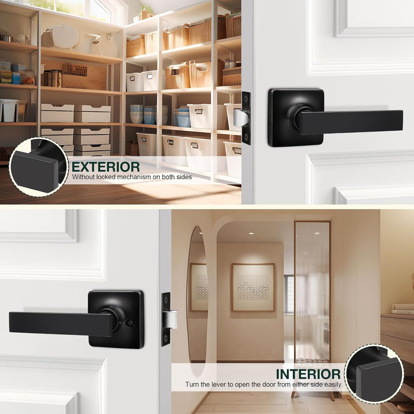 GOBEKOR 6 Pack Matte Black Passage Door Handles Interior Door Levers for Hall Closet Black Passage Levers Square Lever Door Handles